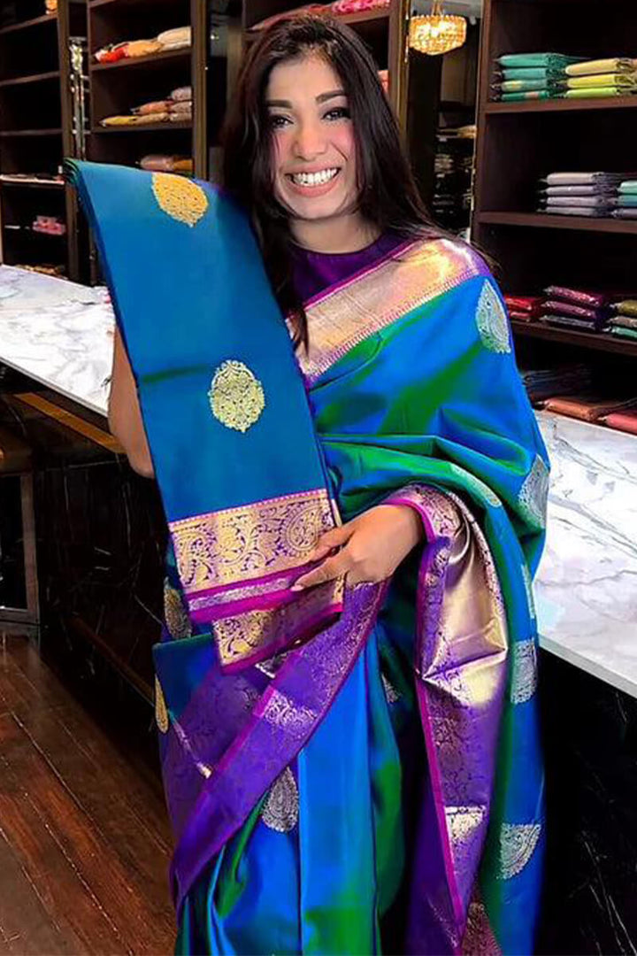 Pure Kanjivaram Soft Silk Saree in Royal Peacock Style