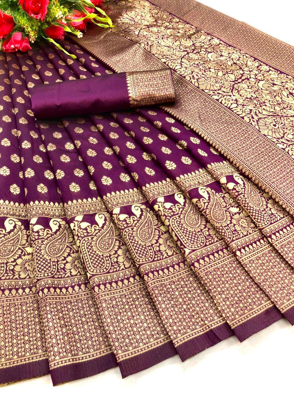 Royal Purple Banarasi Soft Silk Saree With Bewitching Blouse Piece