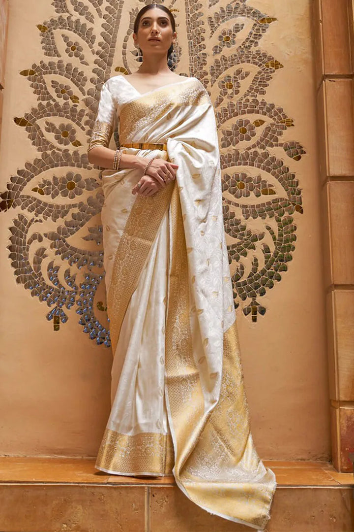 Woman wearing a traditional saree with a decorative background