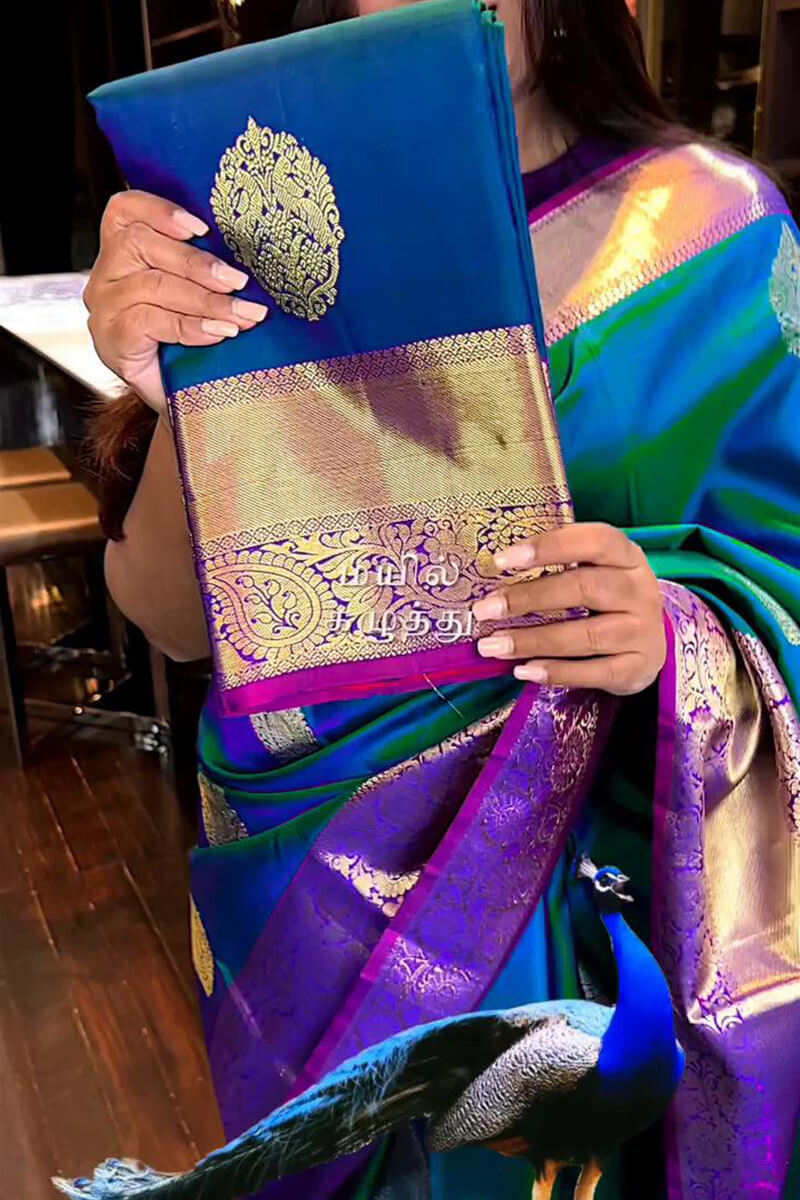 Pure Kanjivaram Soft Silk Saree in Royal Peacock Style