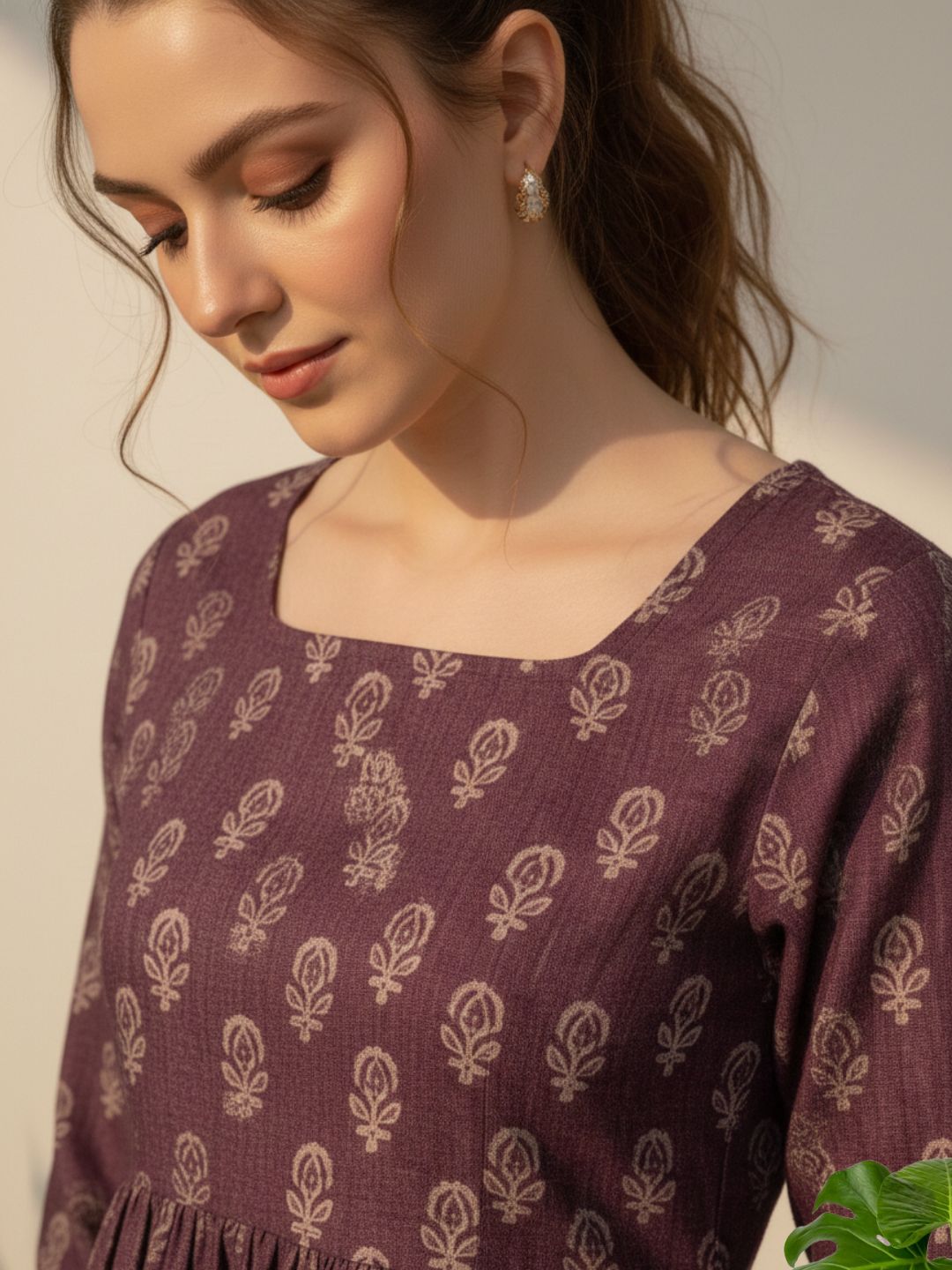 Navy Floral Peplum Tunic (Round Neck, 3/4 sleeve)