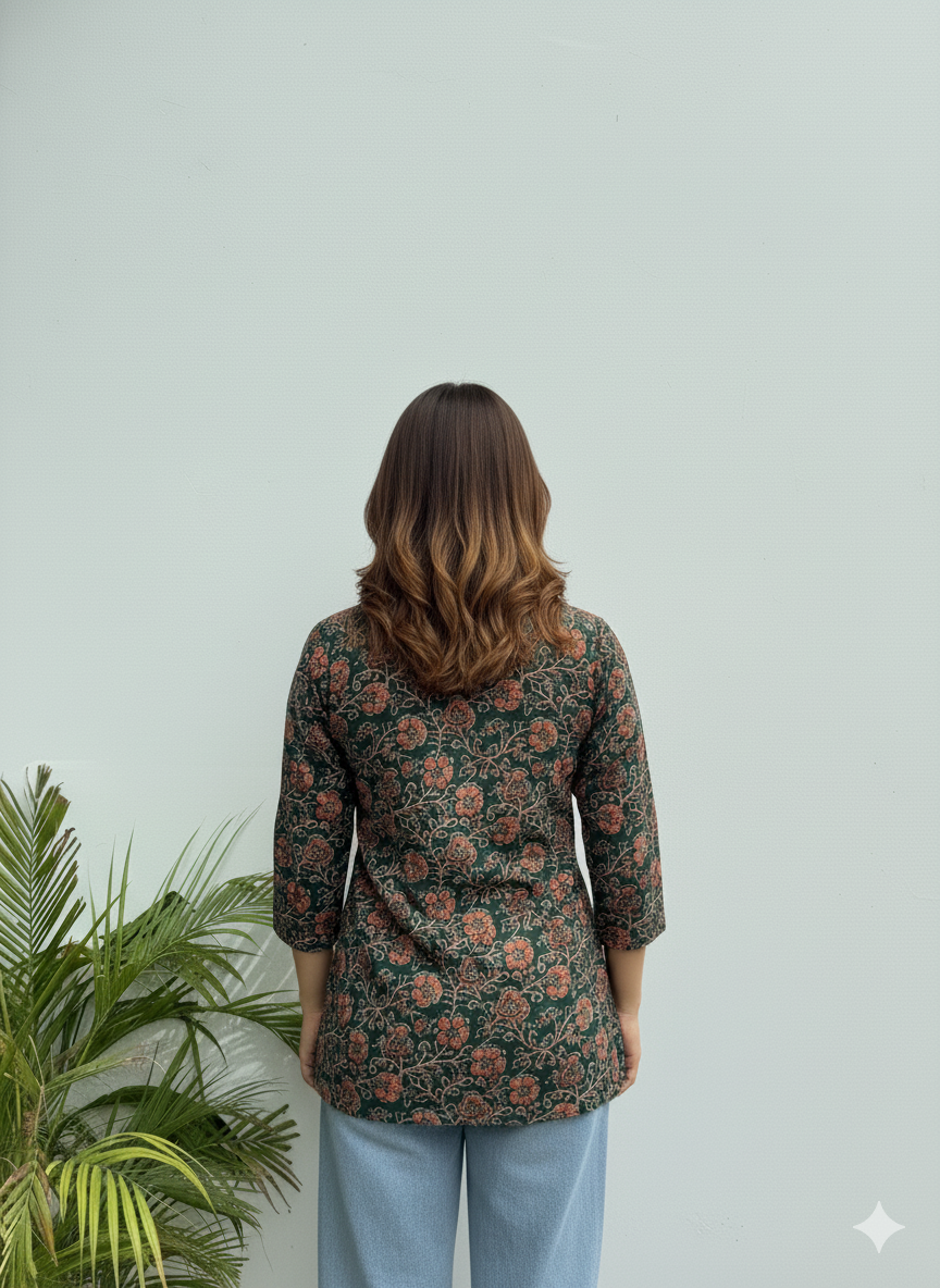 Floral Tunic – Forest Green | V-Neck
