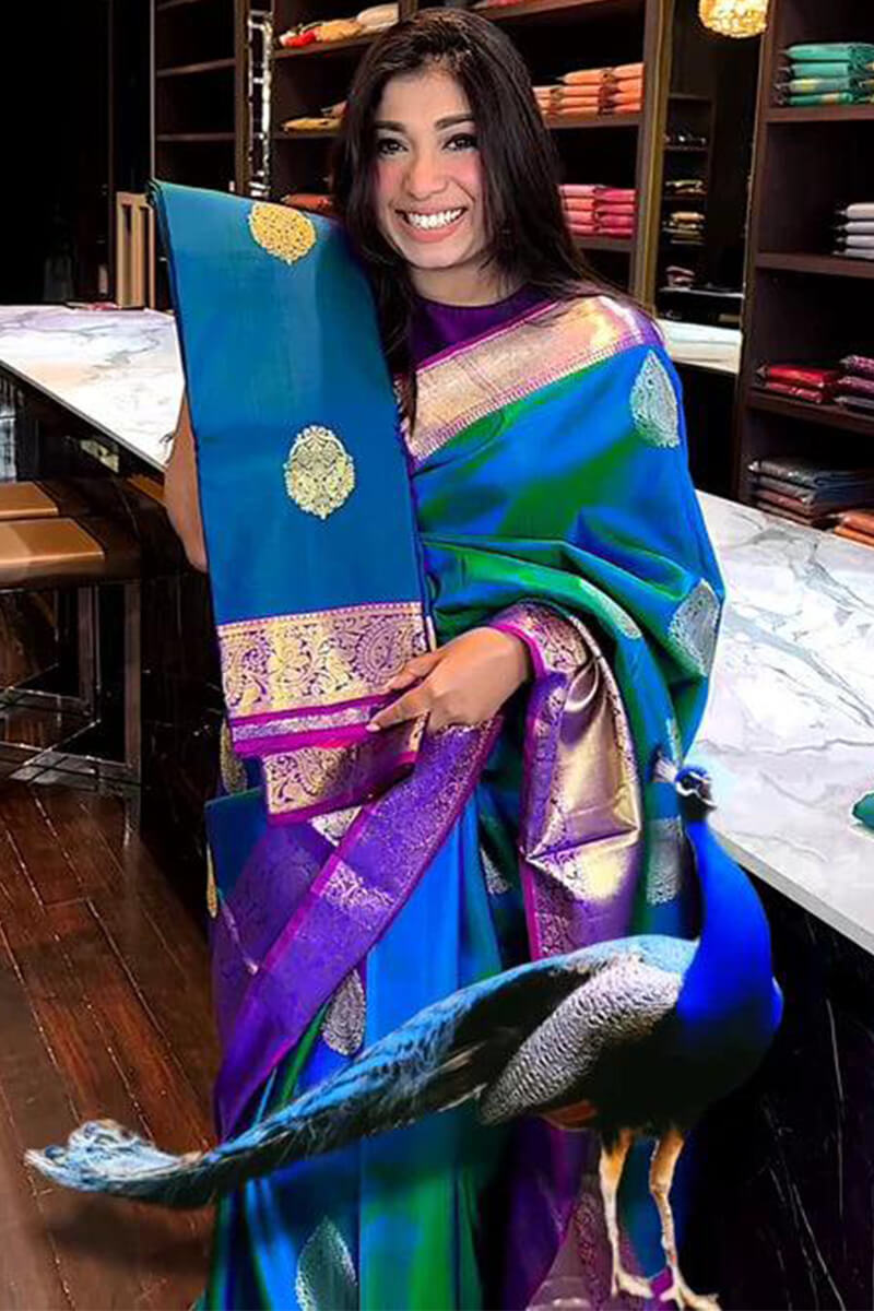 Pure Kanjivaram Soft Silk Saree in Royal Peacock Style