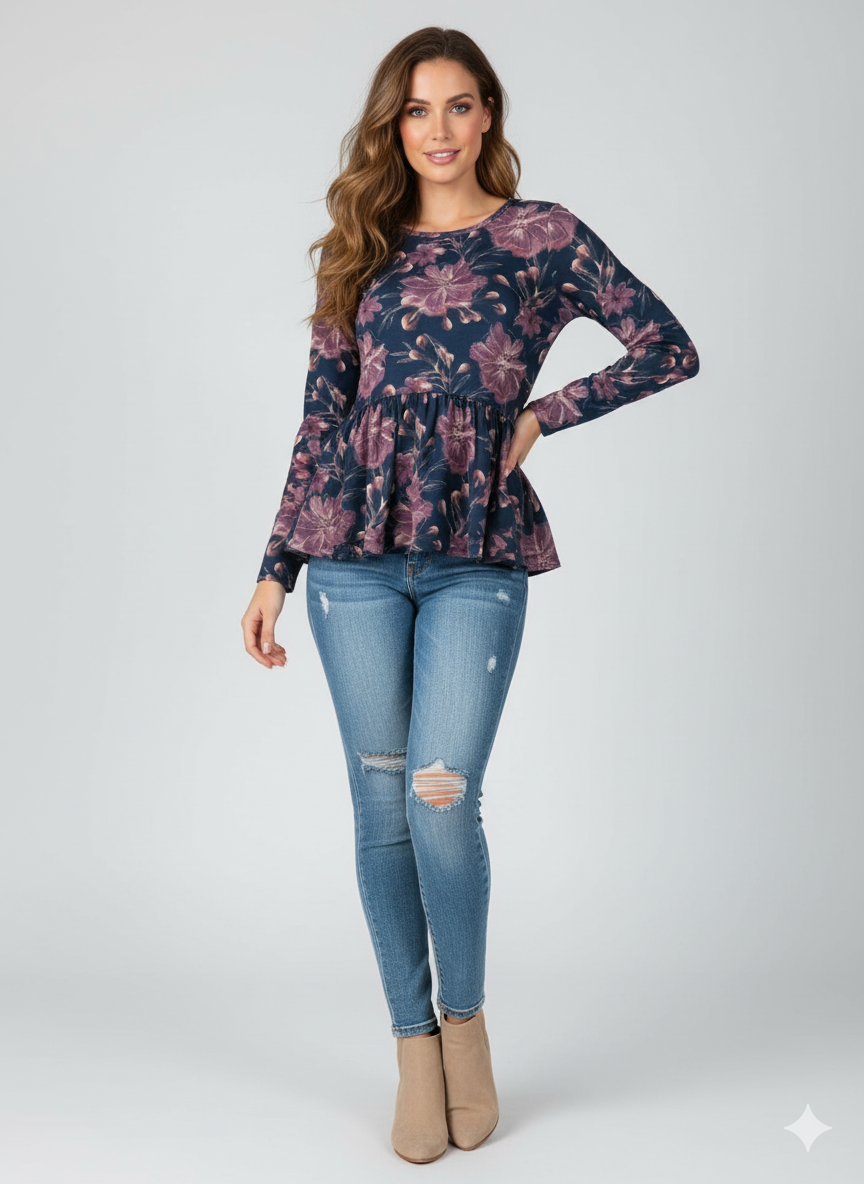 Cotton Floral Peplum Tunic