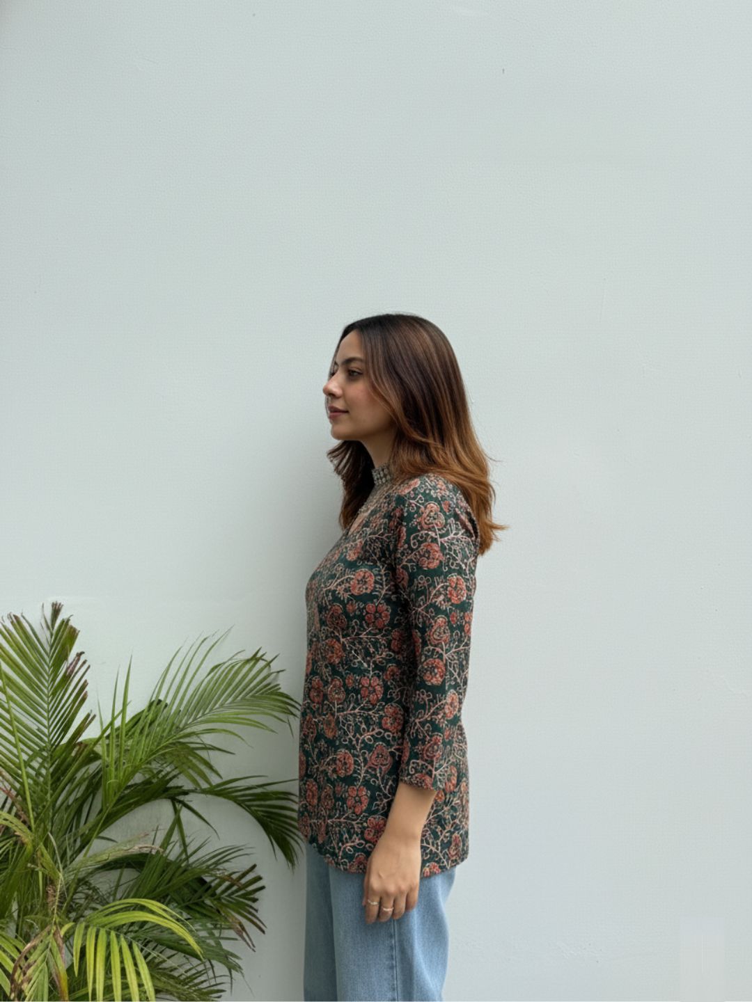 Floral Tunic – Forest Green | V-Neck