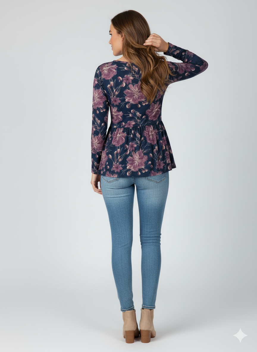 Cotton Floral Peplum Tunic