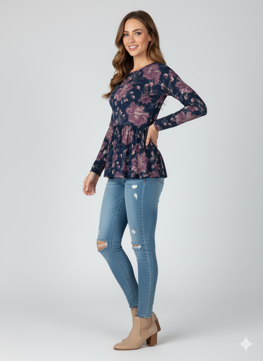 Cotton Floral Peplum Tunic