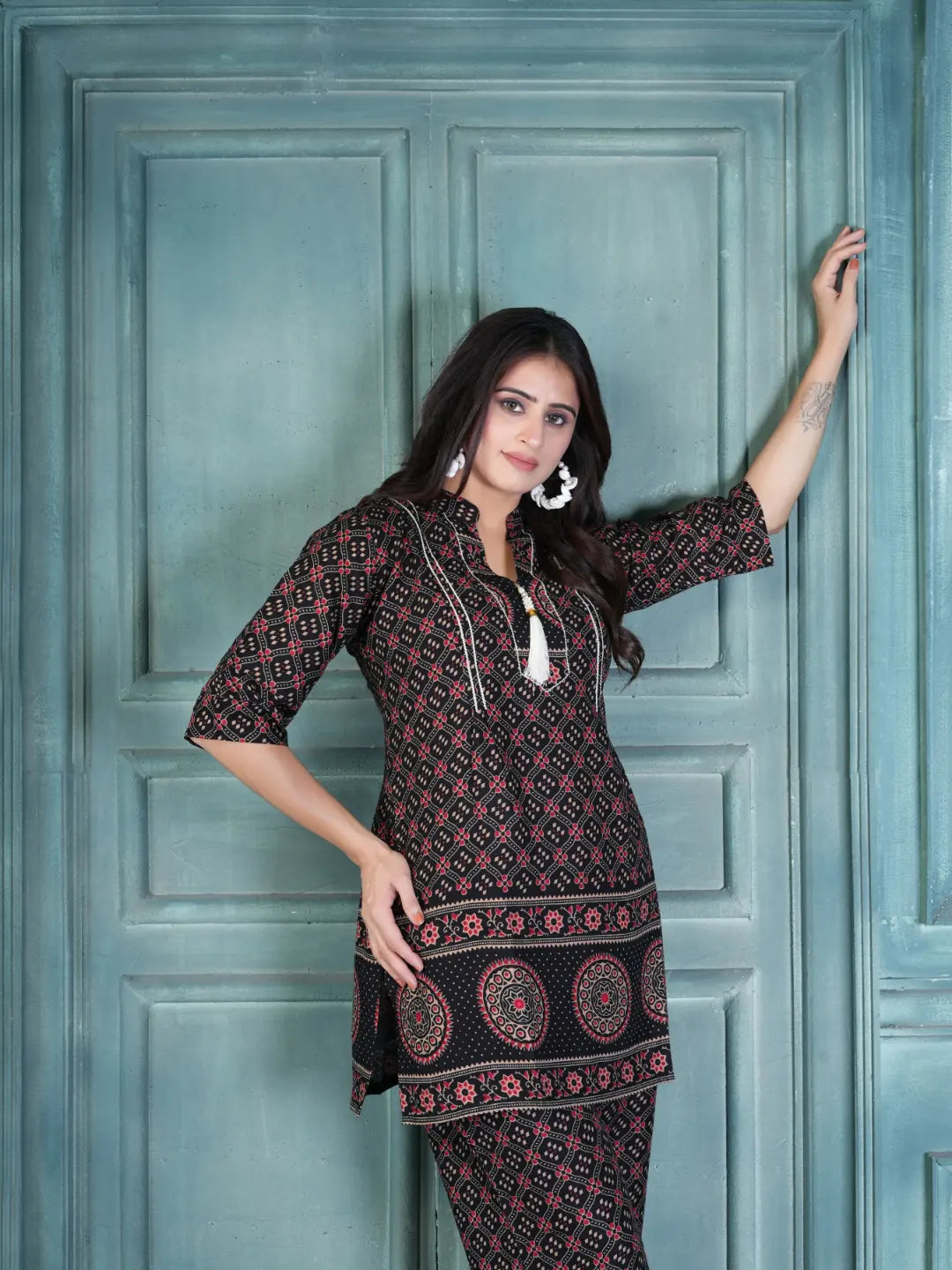 Black Printed Co-ord Set – Kurta & Pants