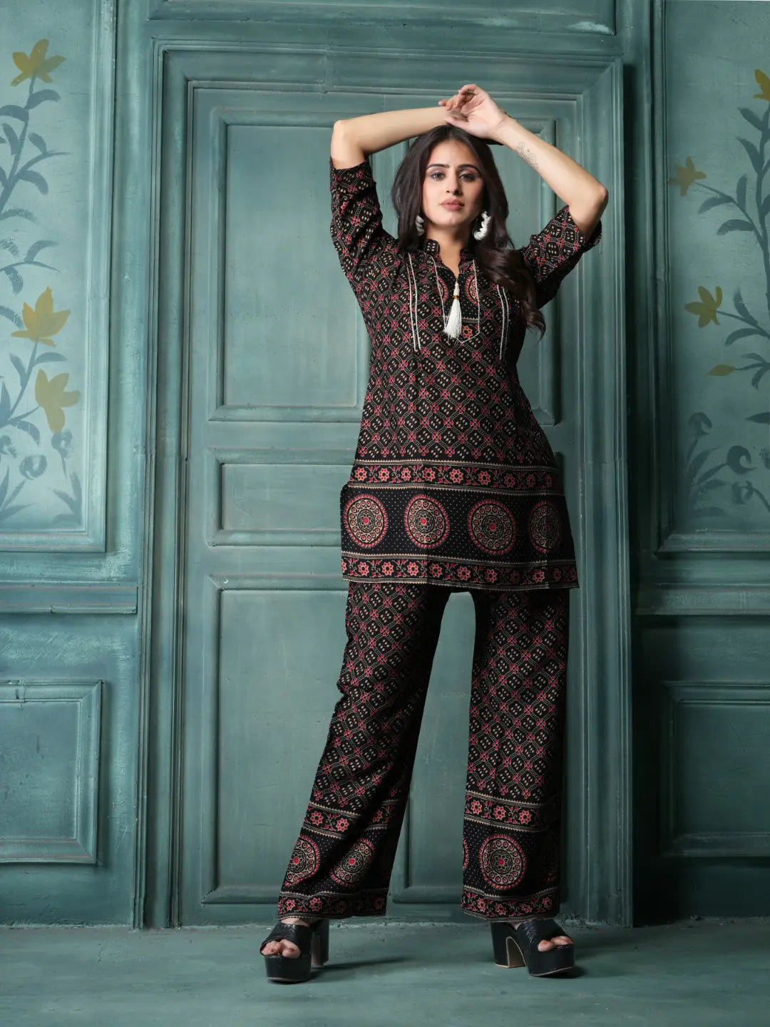 Black Rayon Printed Co-ord Set