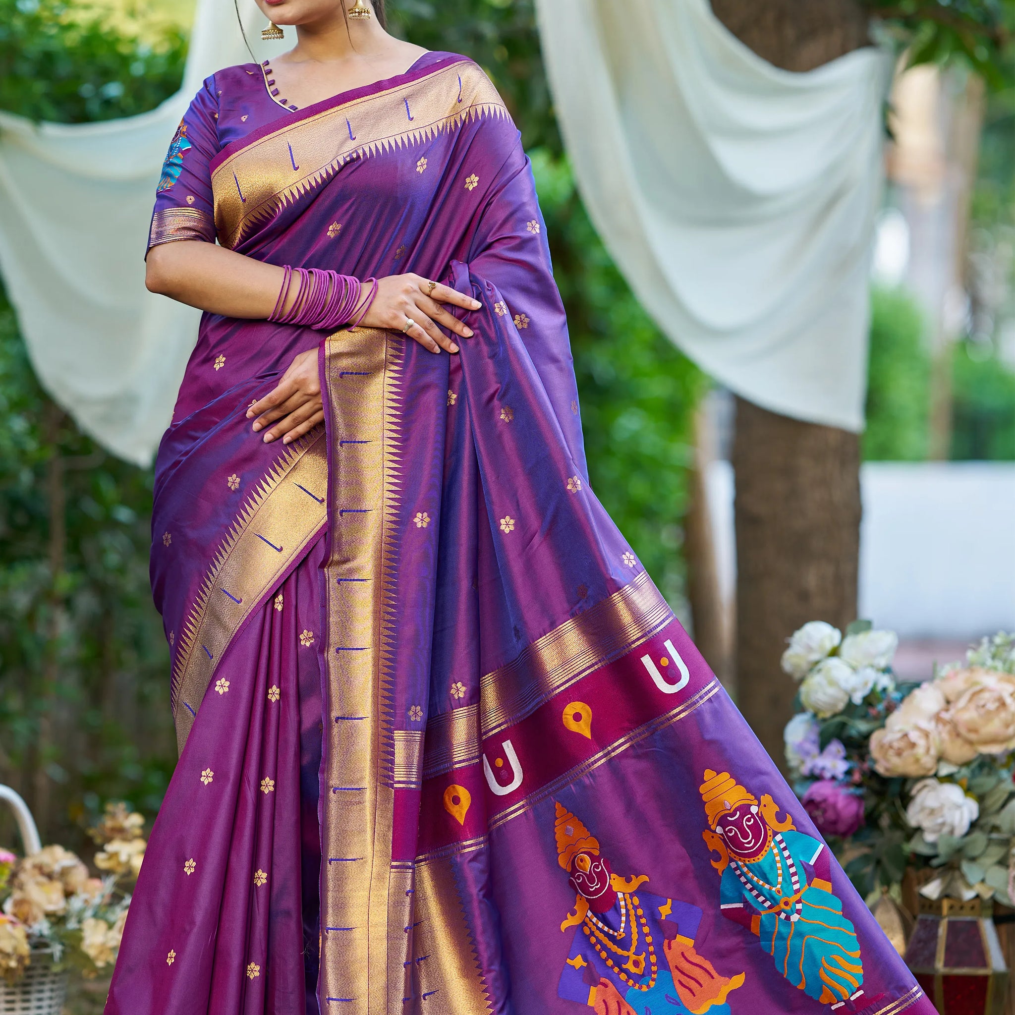 Embrocation Purple Paithani Silk Saree With Admirable Blouse Piece