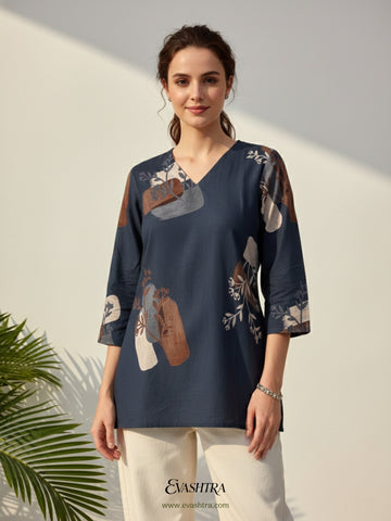 Midnight Blue Abstract Art Rayon Tunic