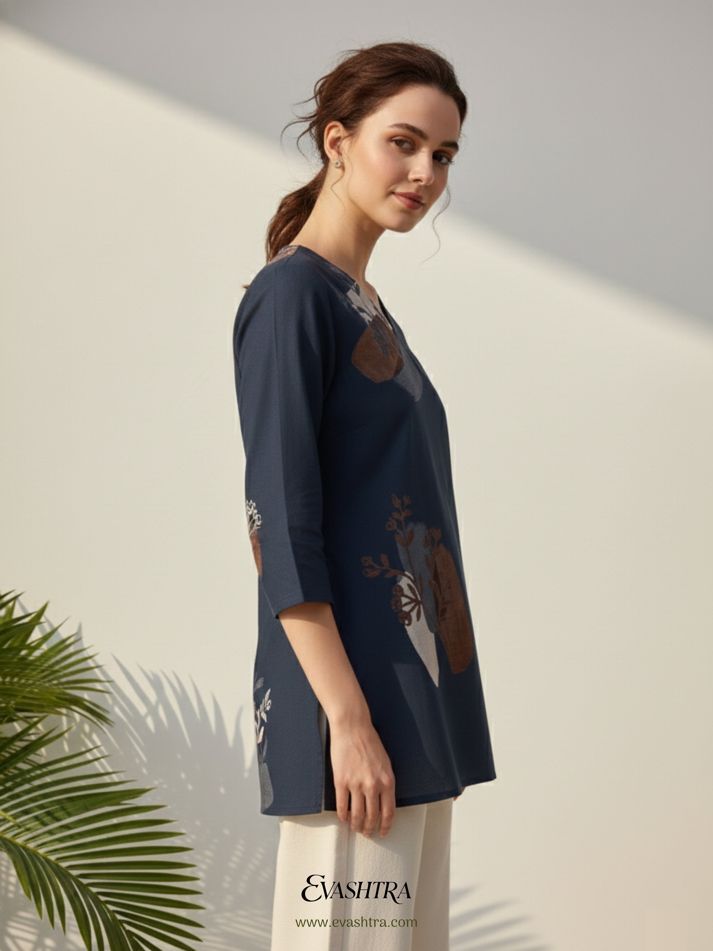 Midnight Blue Abstract Art Rayon Tunic