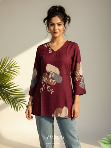 Deep Wine Abstract Art Rayon Tunic