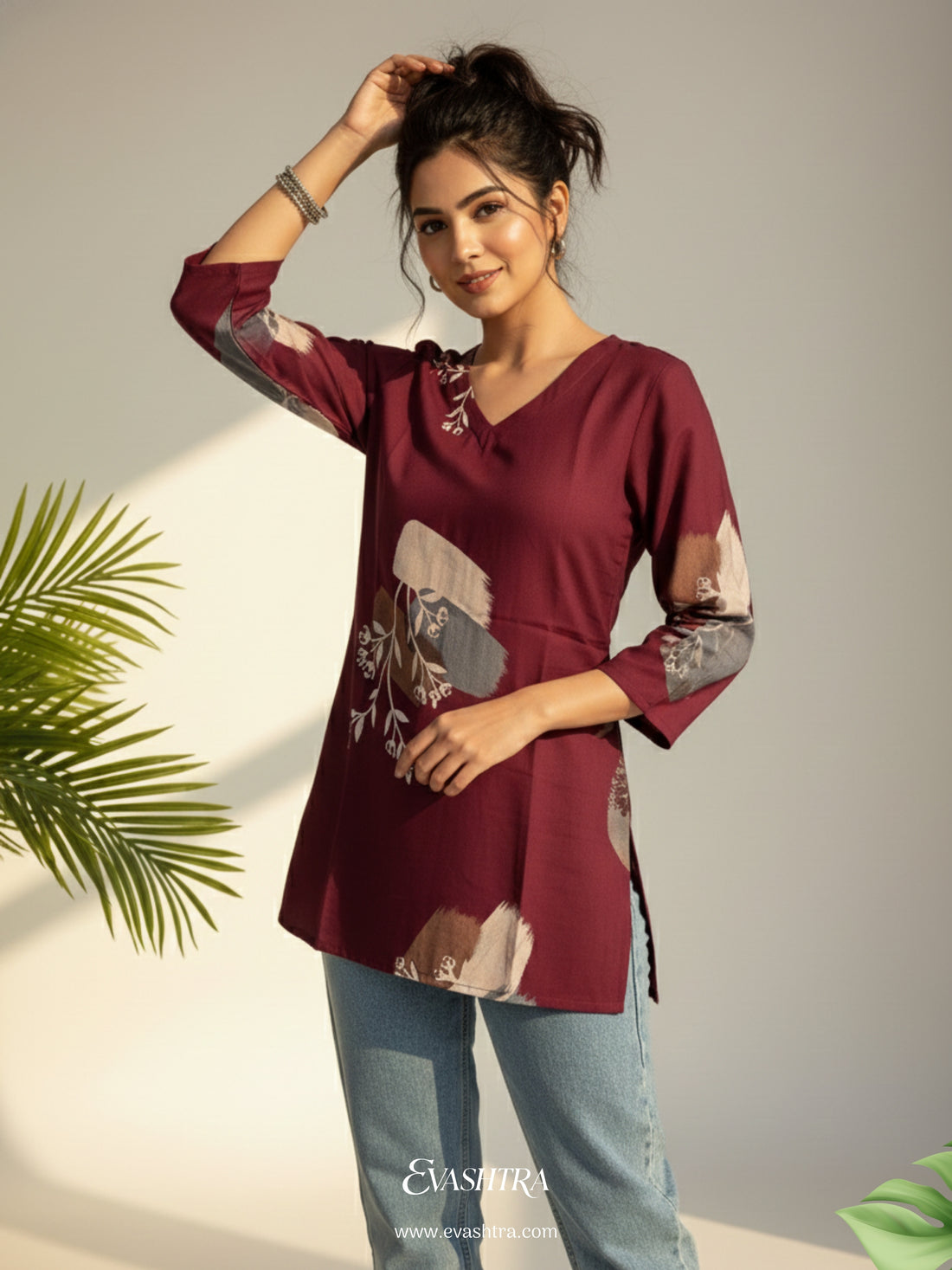 Deep Wine Abstract Art Rayon Tunic