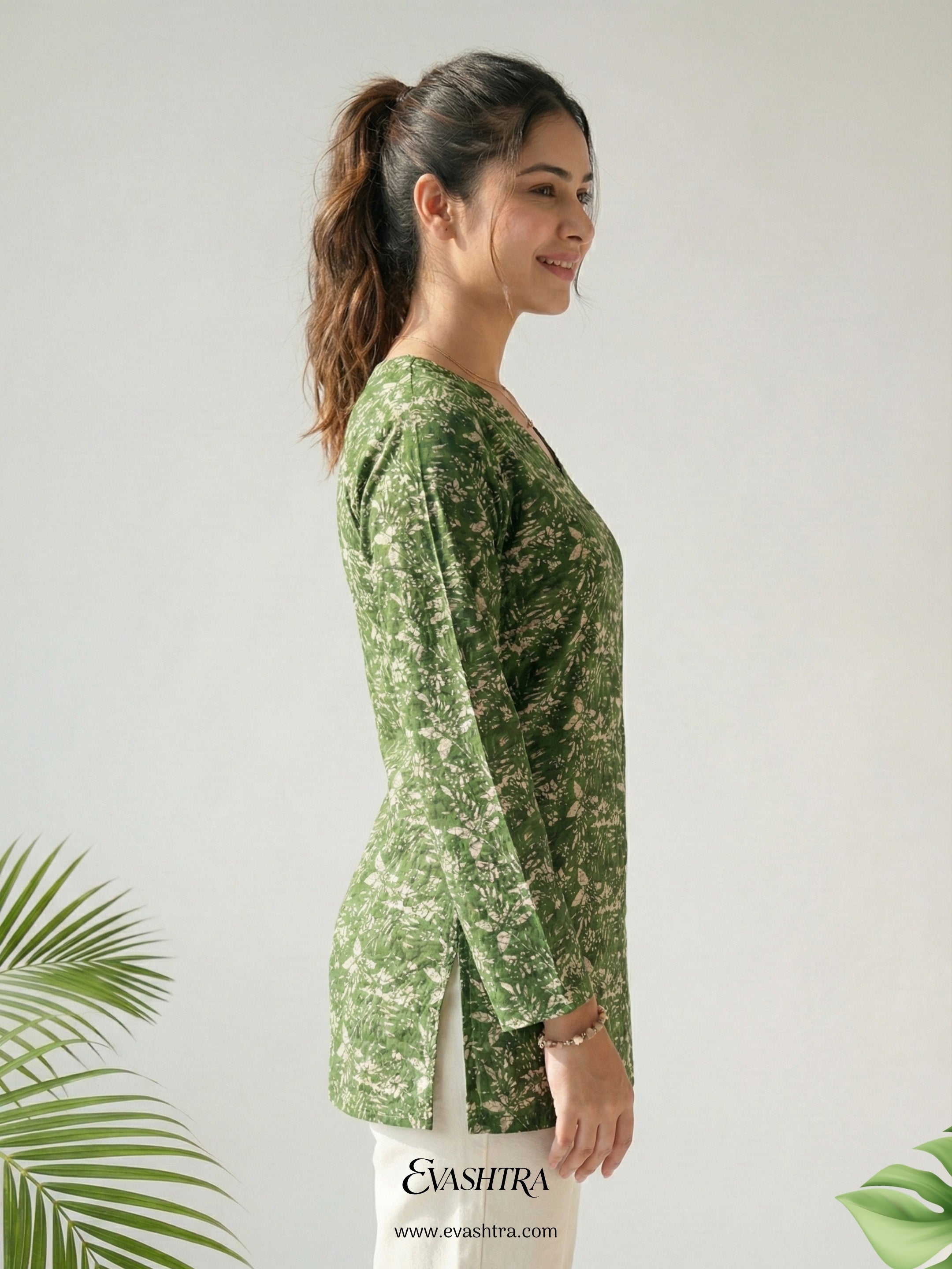 Verdant Green Leafy Rayon Tunic