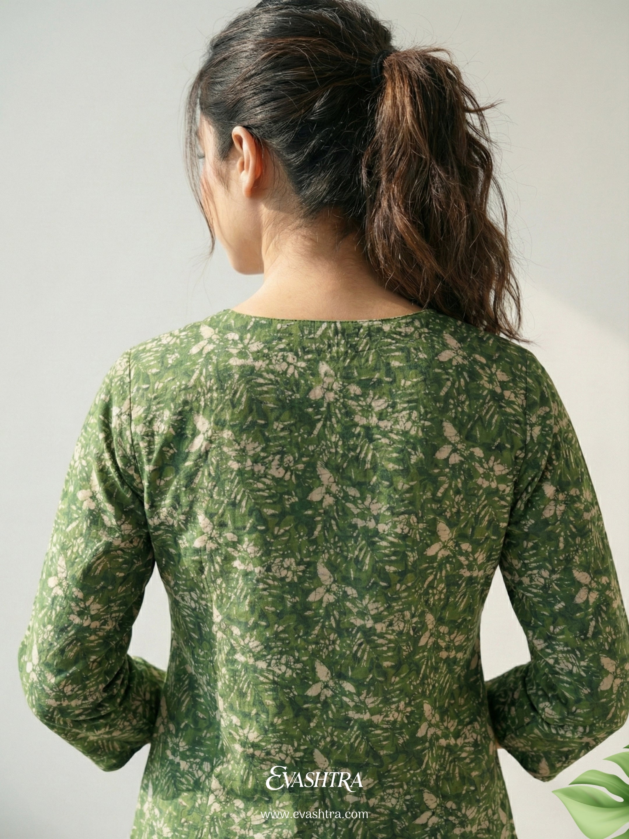 Verdant Green Leafy Rayon Tunic