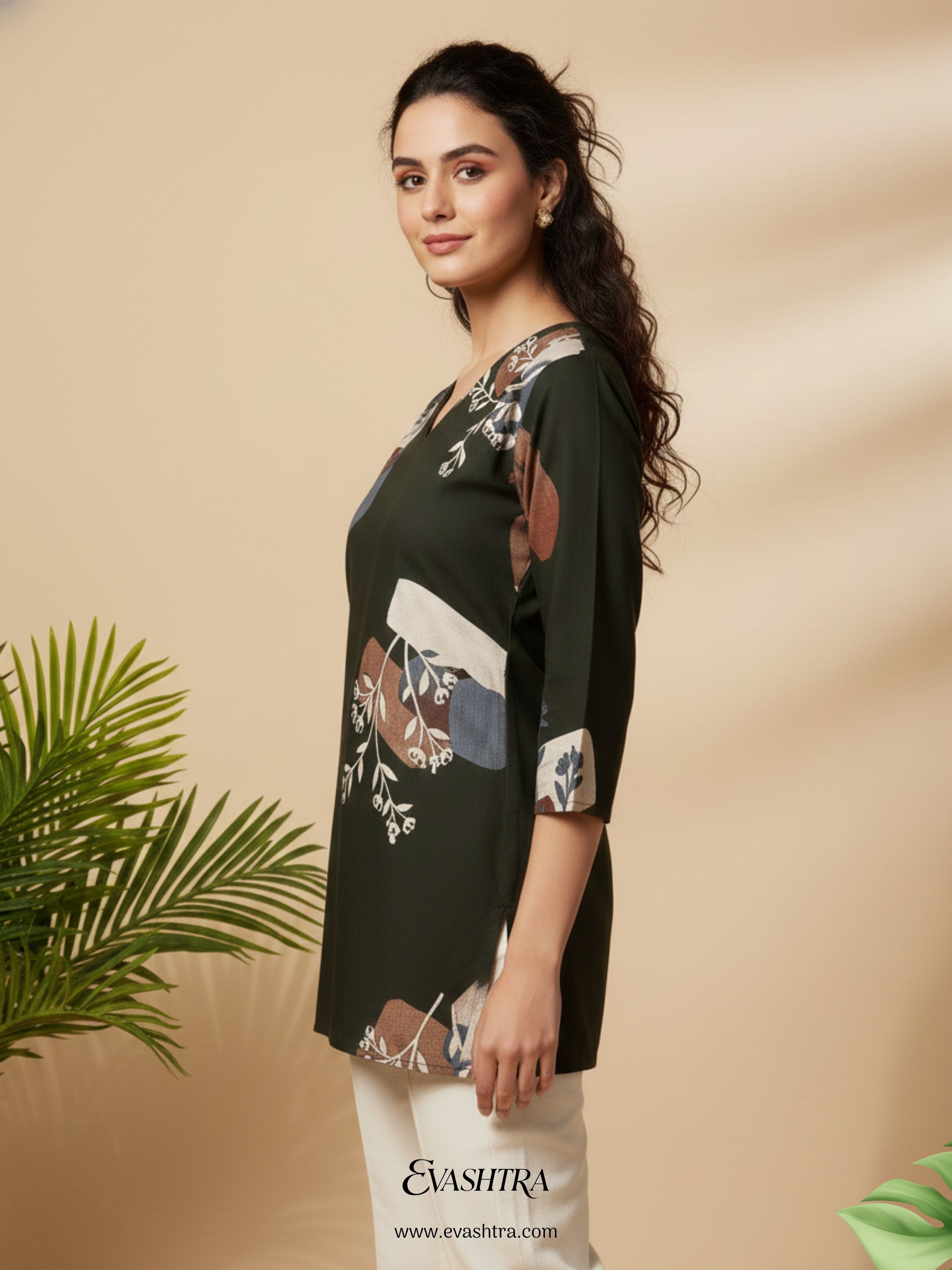 Forest Green Abstract Botanical Rayon Tunic