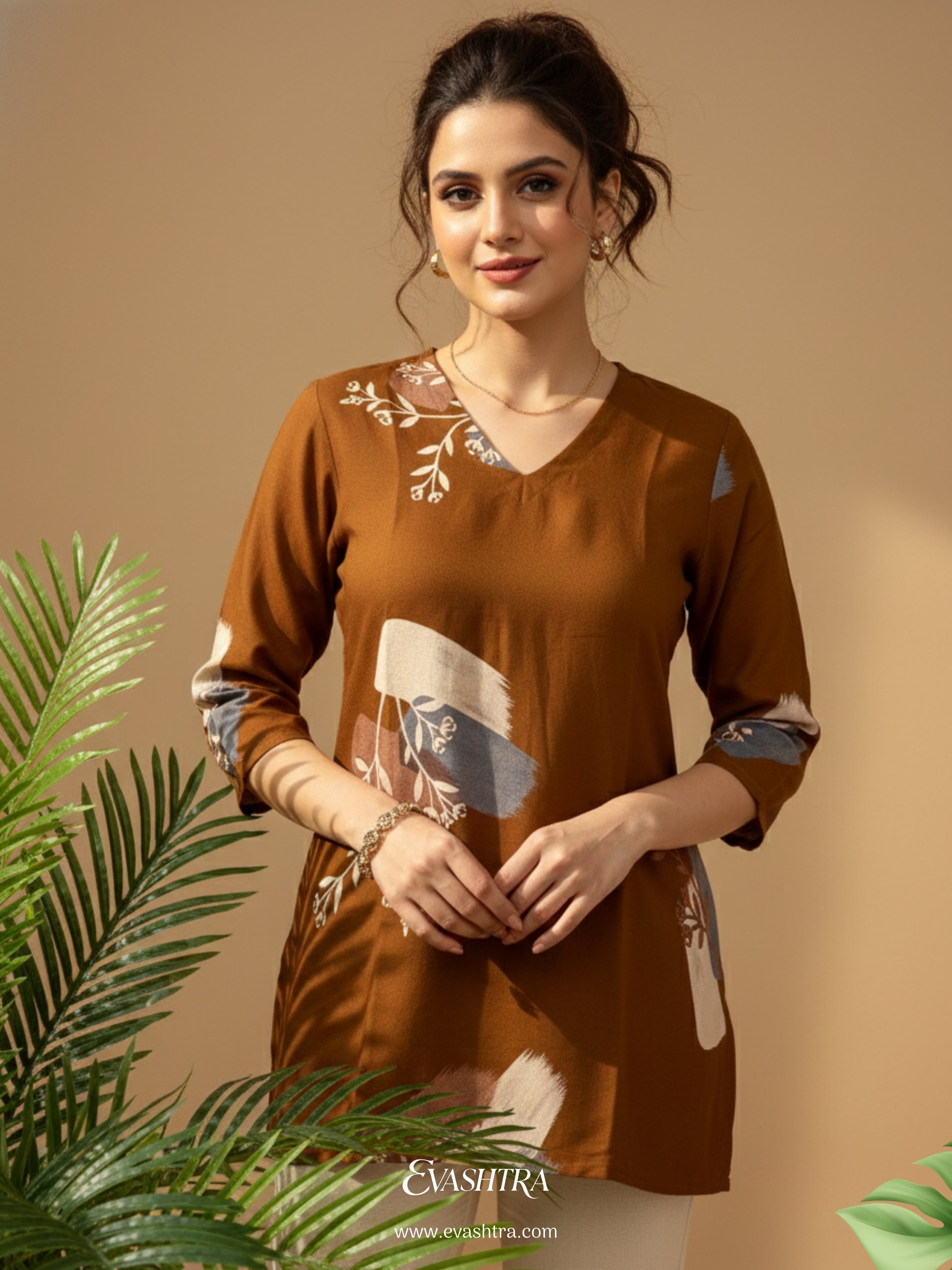 Rustic Brown Abstract Art Rayon Tunic