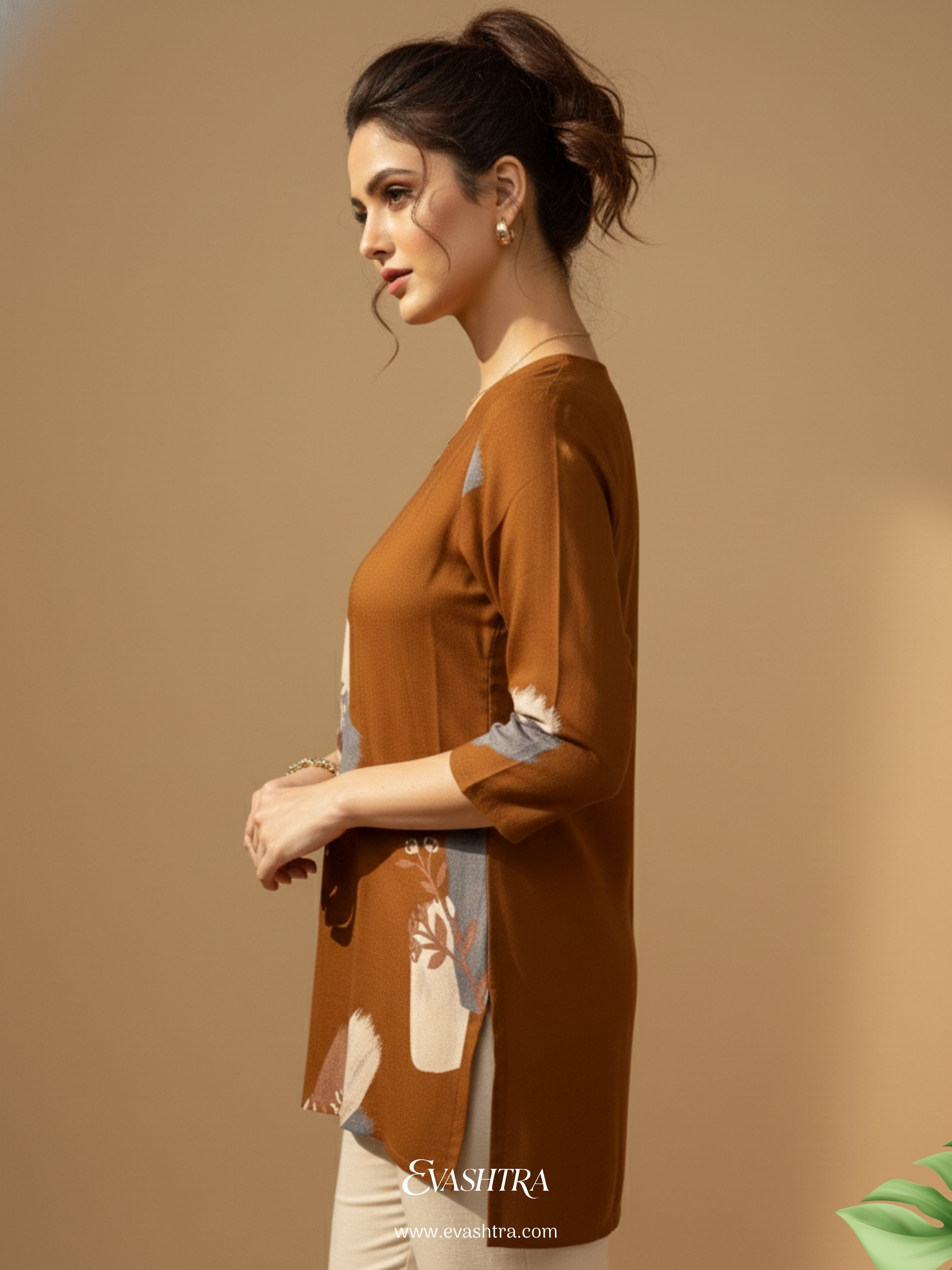 Rustic Brown Abstract Art Rayon Tunic