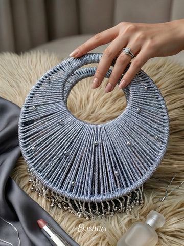 Luna Silver Metallic Handcrafted Circular Purse