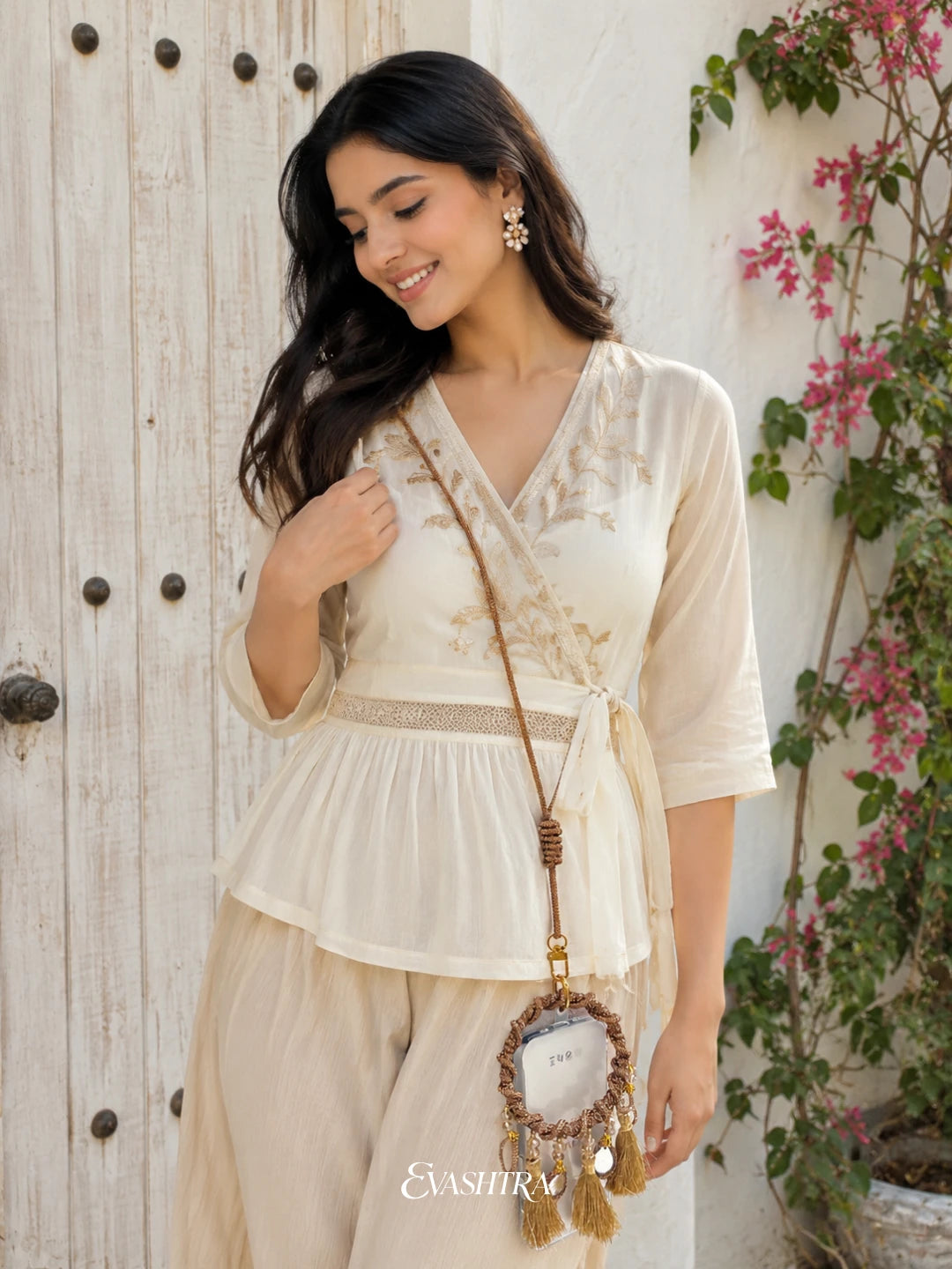 Copper Rhinestone Mobile Sling Bag with Tassels & Mirror