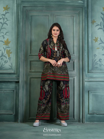 Black Rayon floral & paisley-inspired Printed Co-ord Set