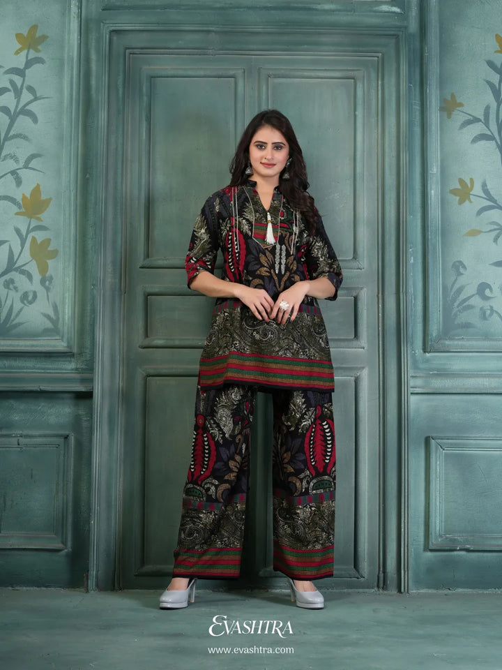 Black Flower Rayon Printed Co-ord Set