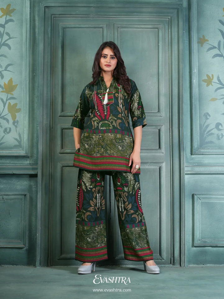 Green Rayon Printed Co-ord Set
