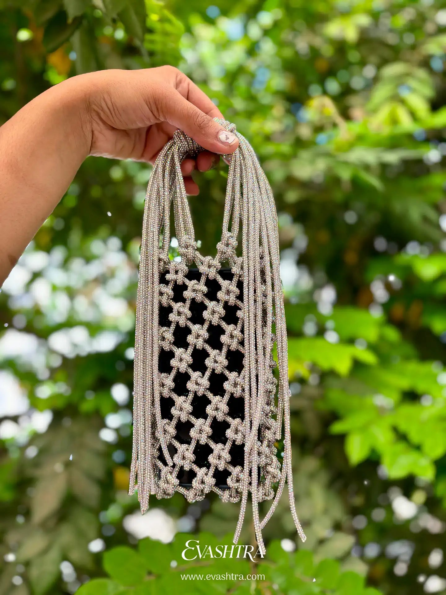Handmade silver rhinestone mobile bag