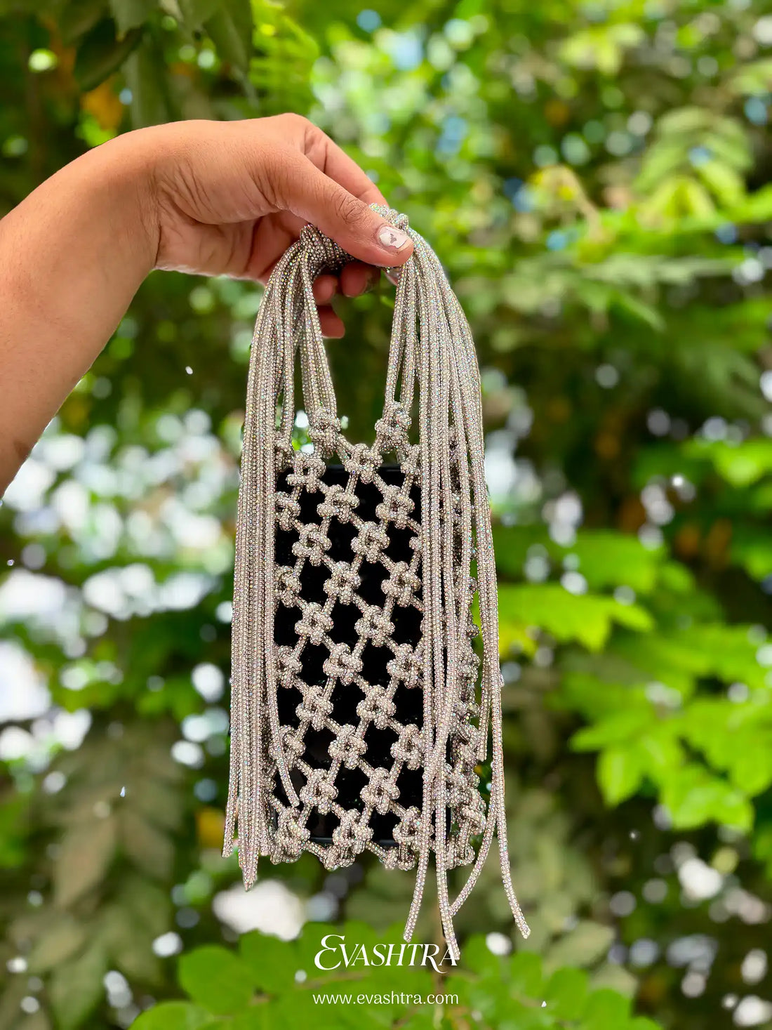 Handmade silver rhinestone mobile bag