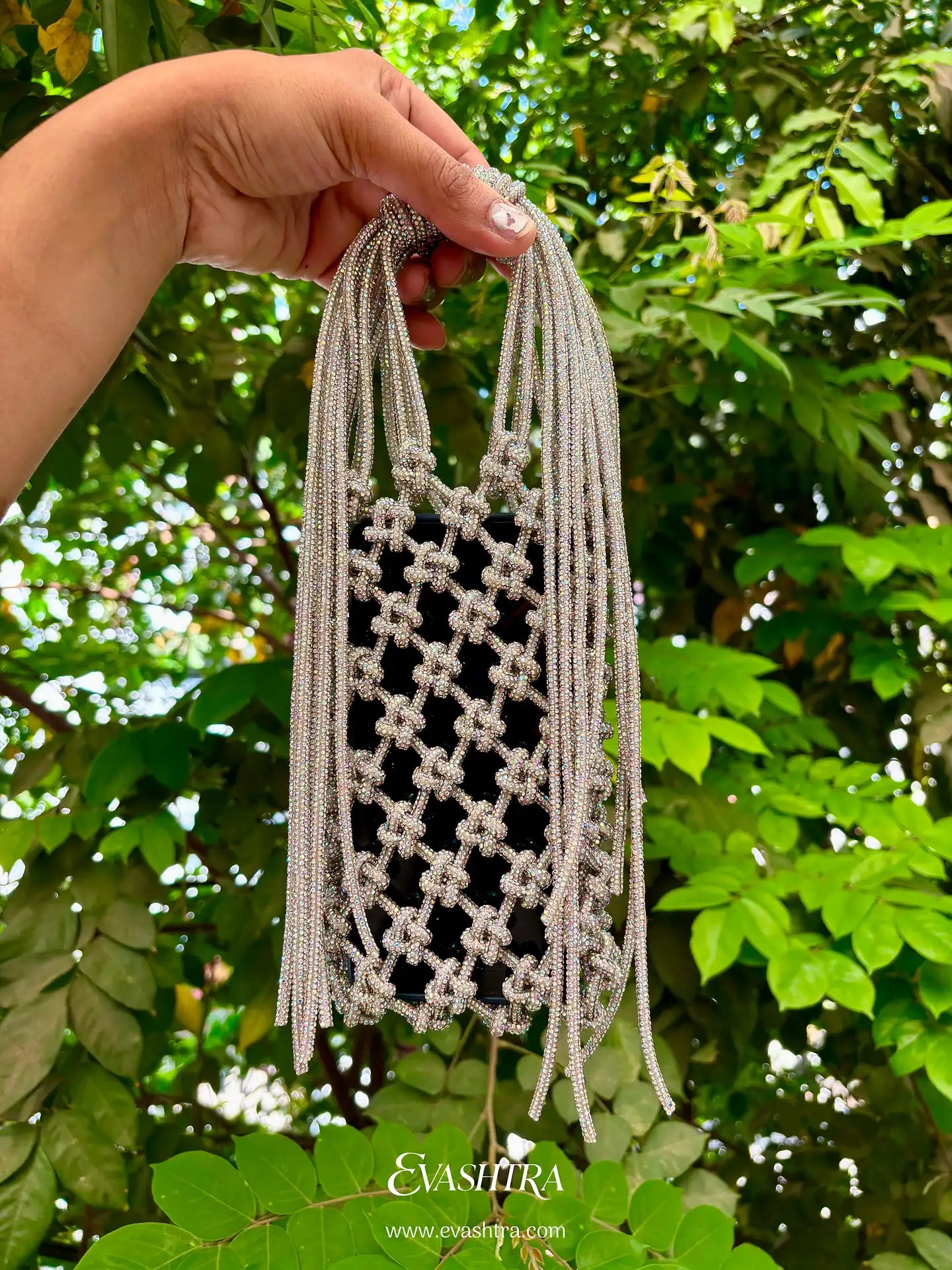 Handmade silver rhinestone mobile bag 