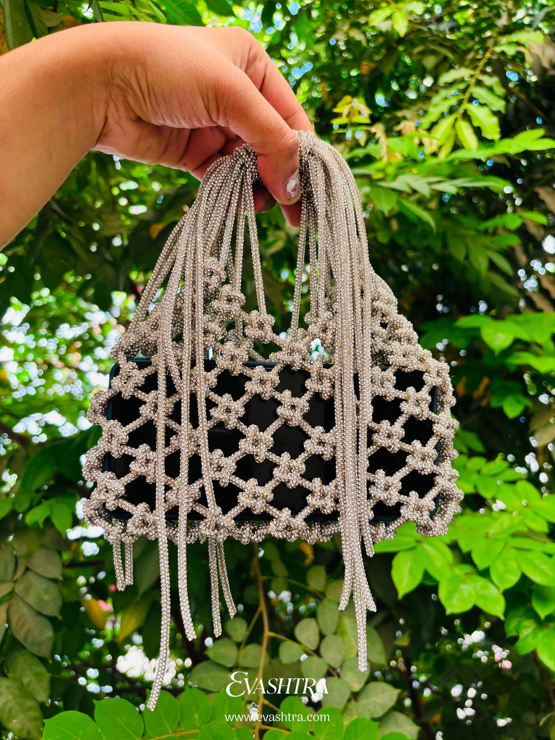 Silver Rhinestone Horizontal Mobile Bag
