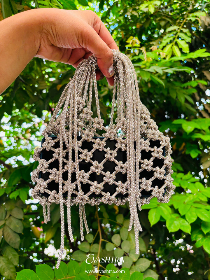 Silver Rhinestone Horizontal Mobile Bag