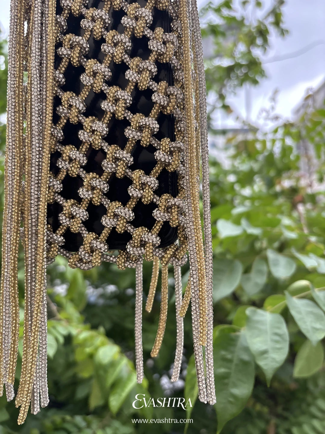 Silver & Gold Mix Vertical Rhinestone Mobile Bag