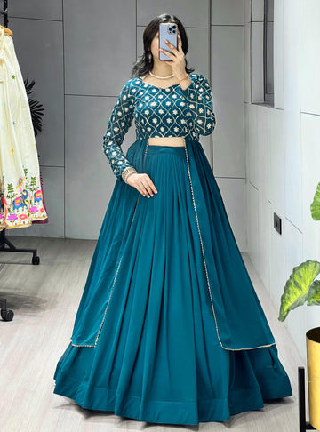 Gorgette Lehenga With Traditional Embroidery Top