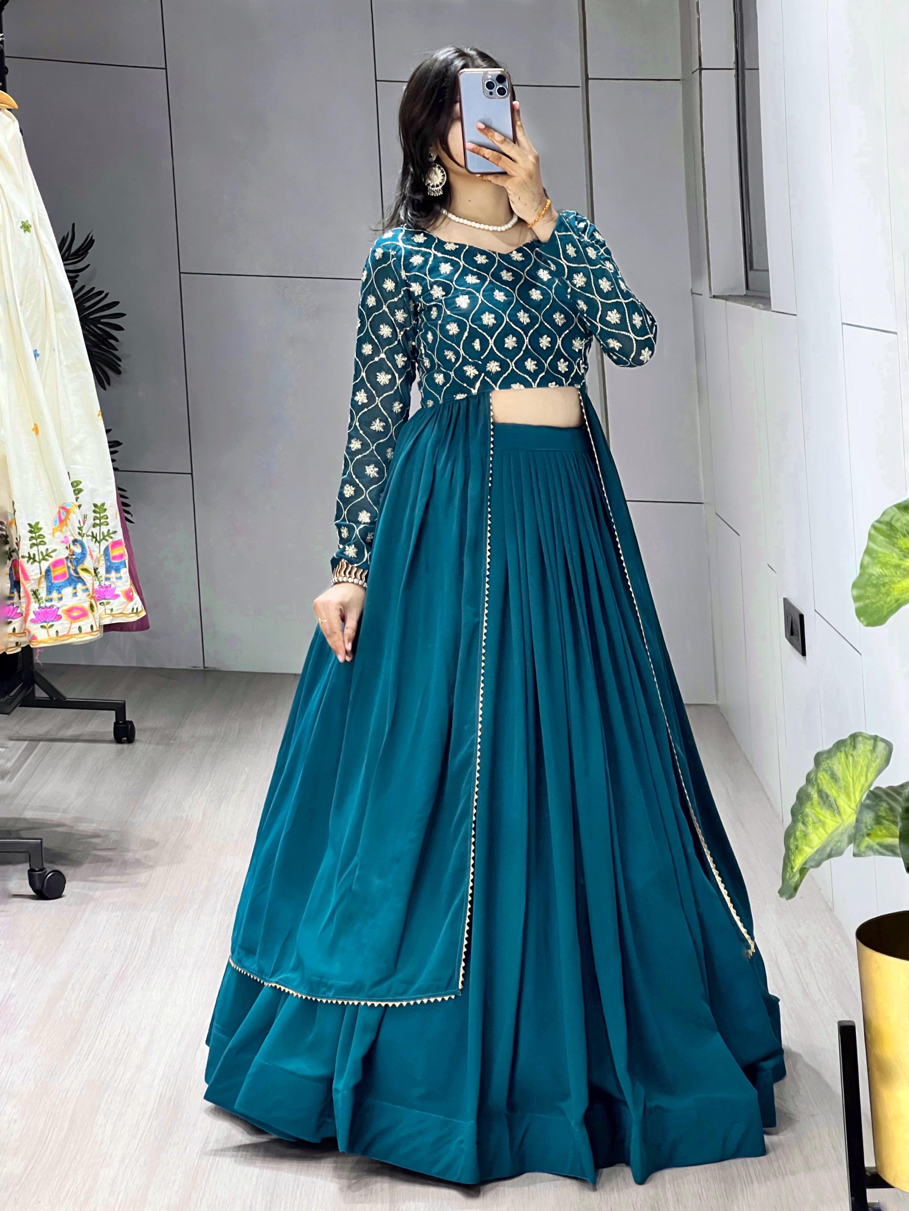 Gorgette Lehenga With Traditional Embroidery Top