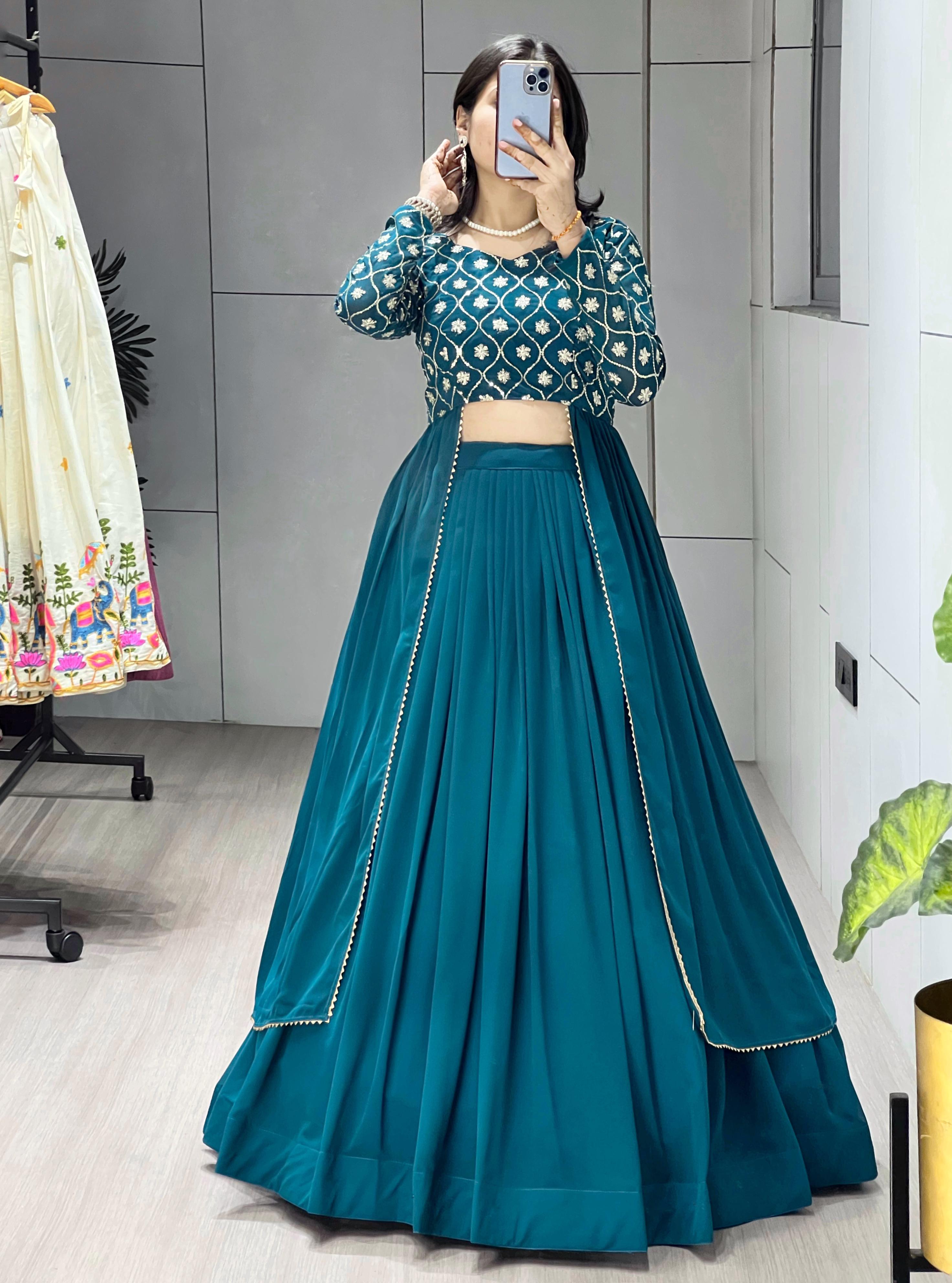 Gorgette Lehenga With Traditional Embroidery Top
