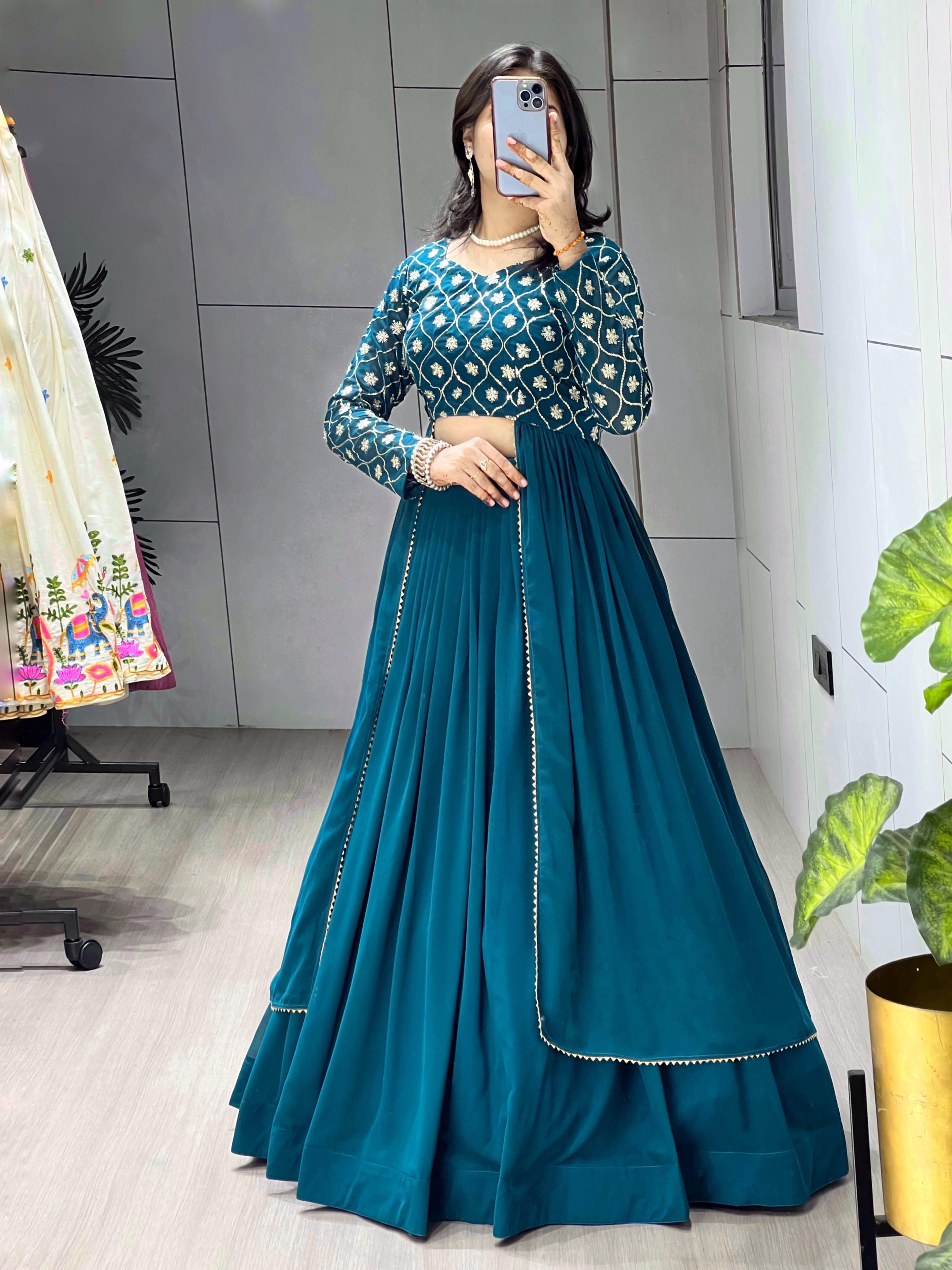 Gorgette Lehenga With Traditional Embroidery Top