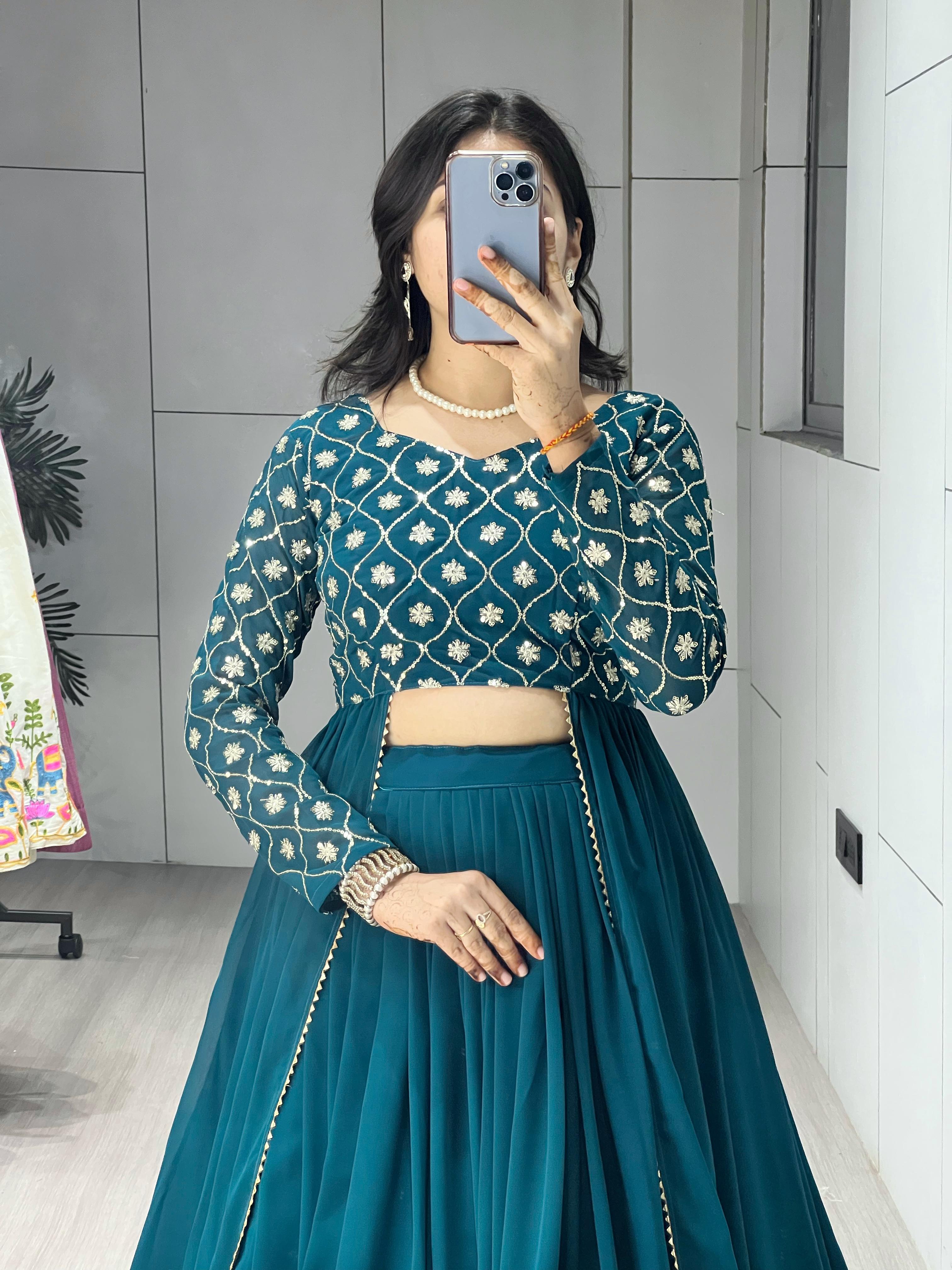 Gorgette Lehenga With Traditional Embroidery Top