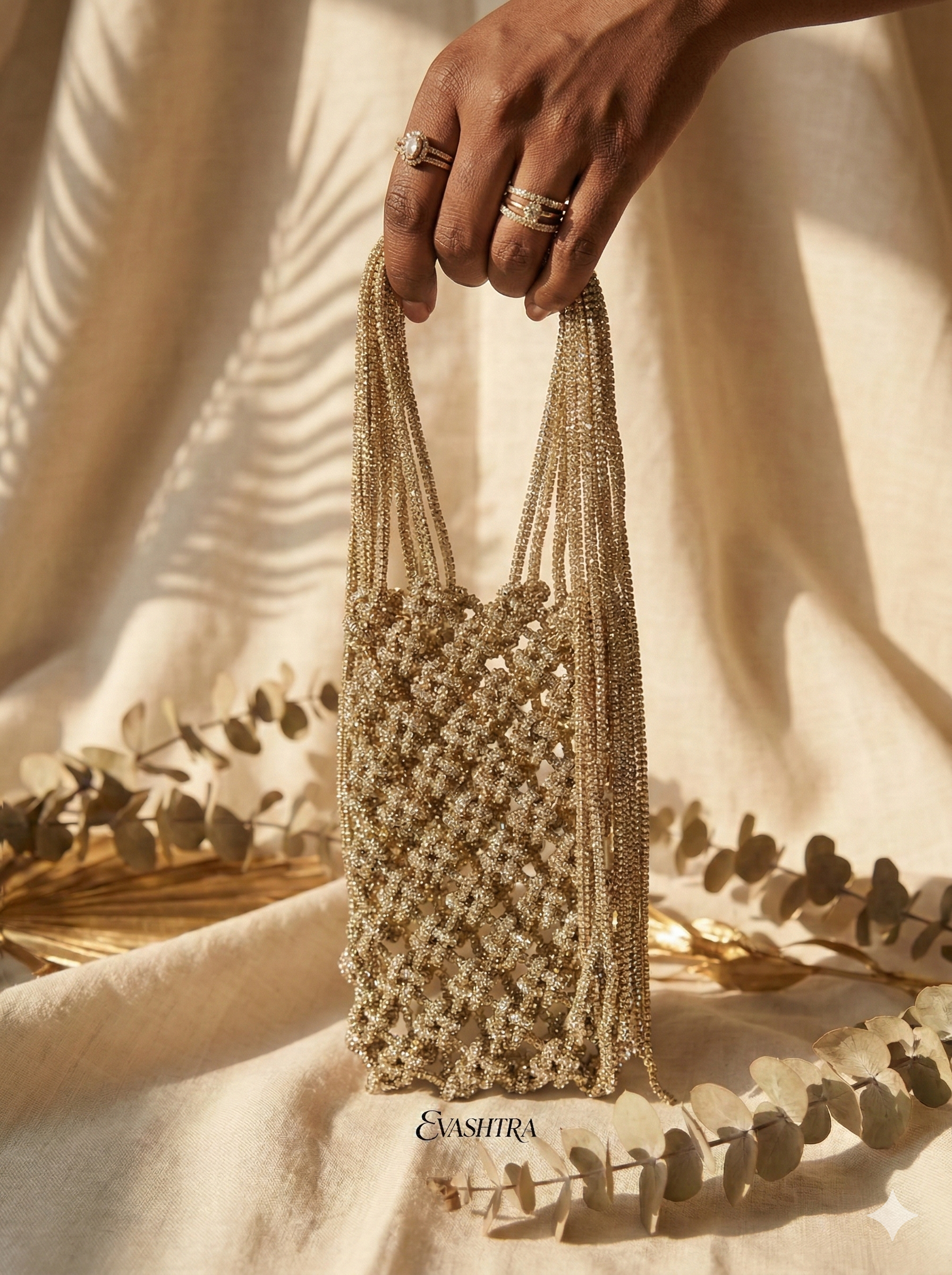 Royal Gold Rhinestone Handwoven Mobile Bag