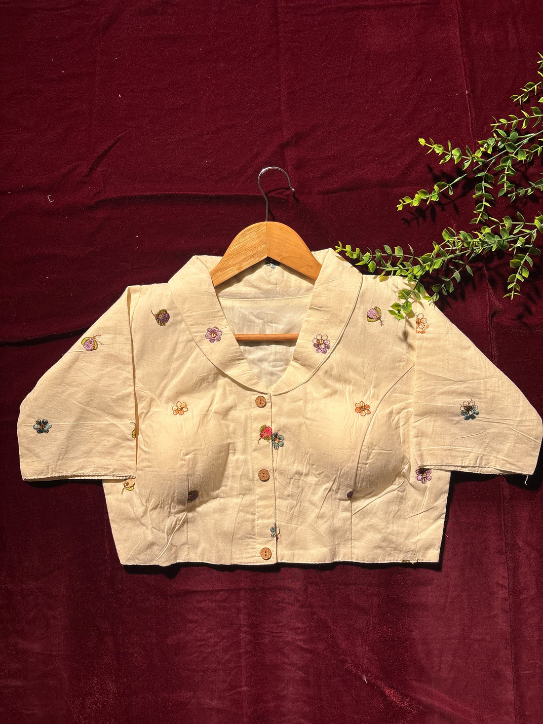 Floral Bloom Cream Blouse with Multicolor Thread Work
