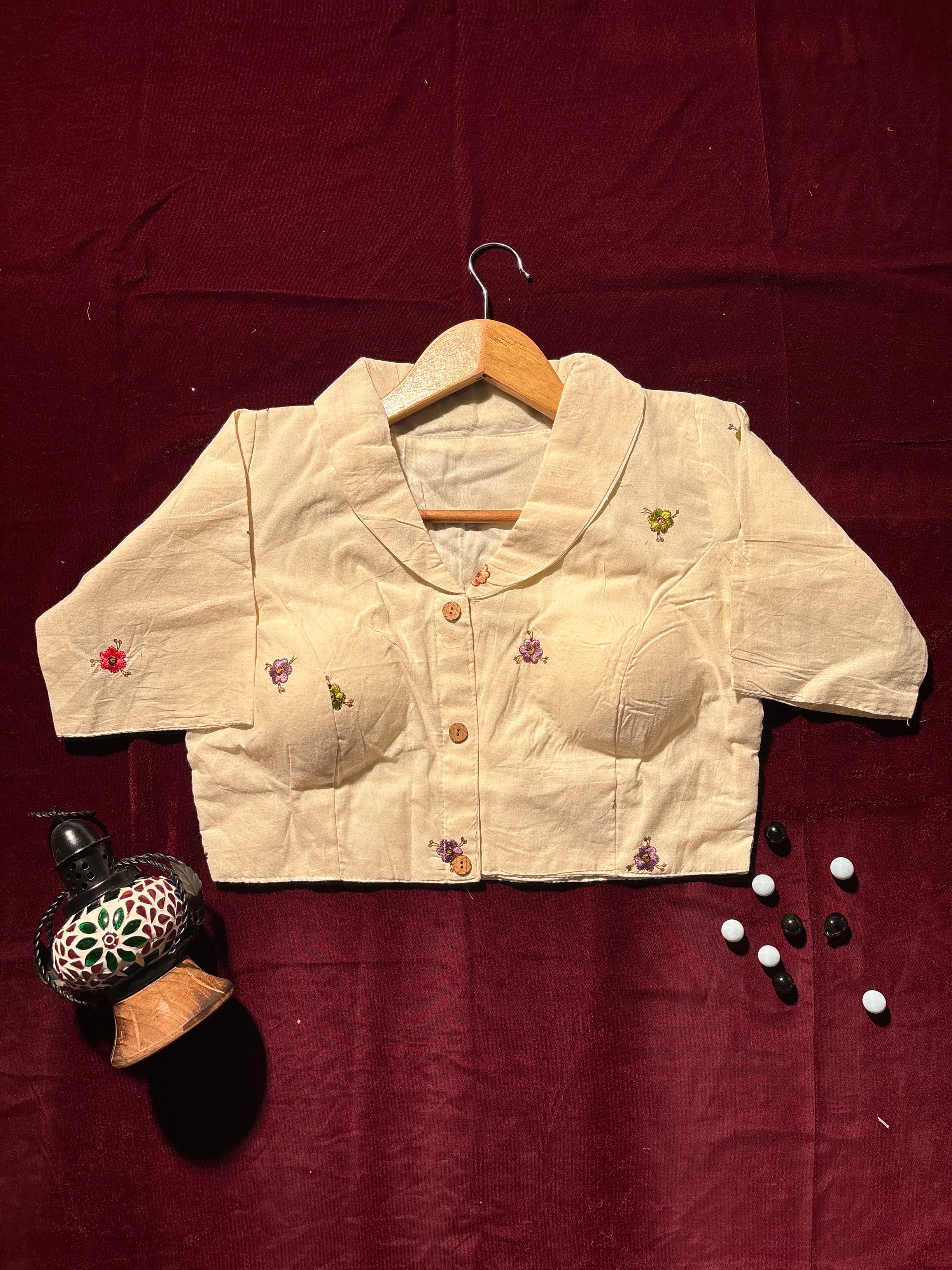 Twin Peacock Floral Embroidered Blouse