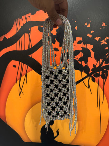 Glamorous Rhinestone Silver Handwoven Mobile Purse