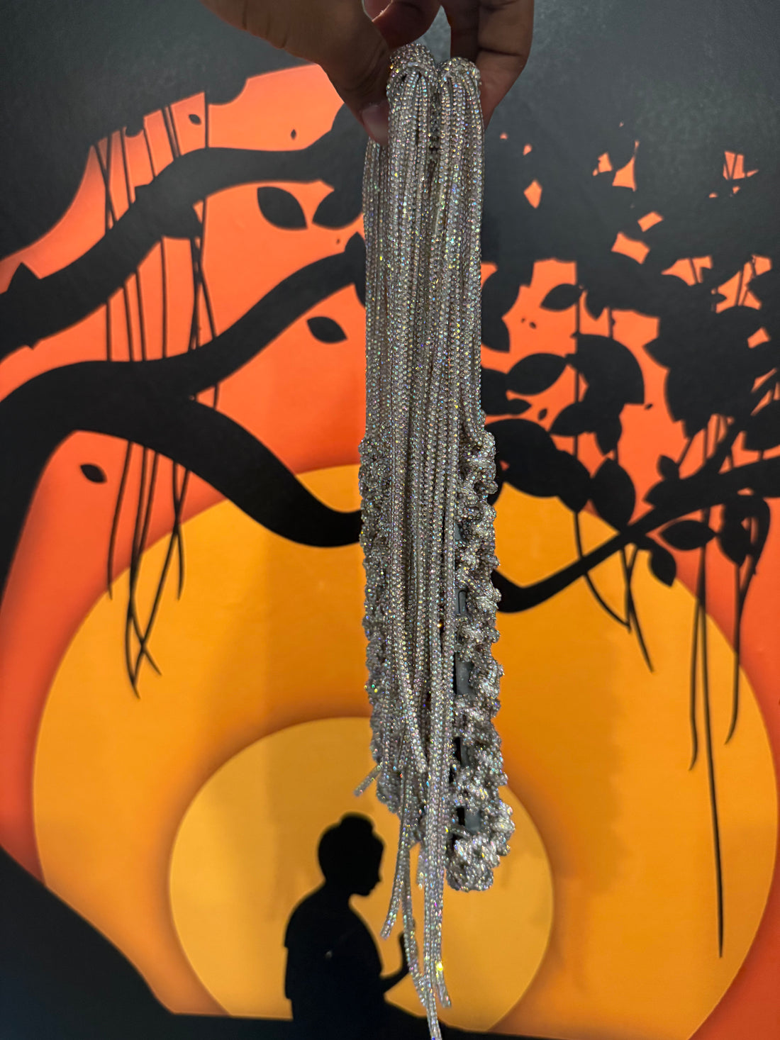 Glamorous Rhinestone Silver Handwoven Mobile Purse