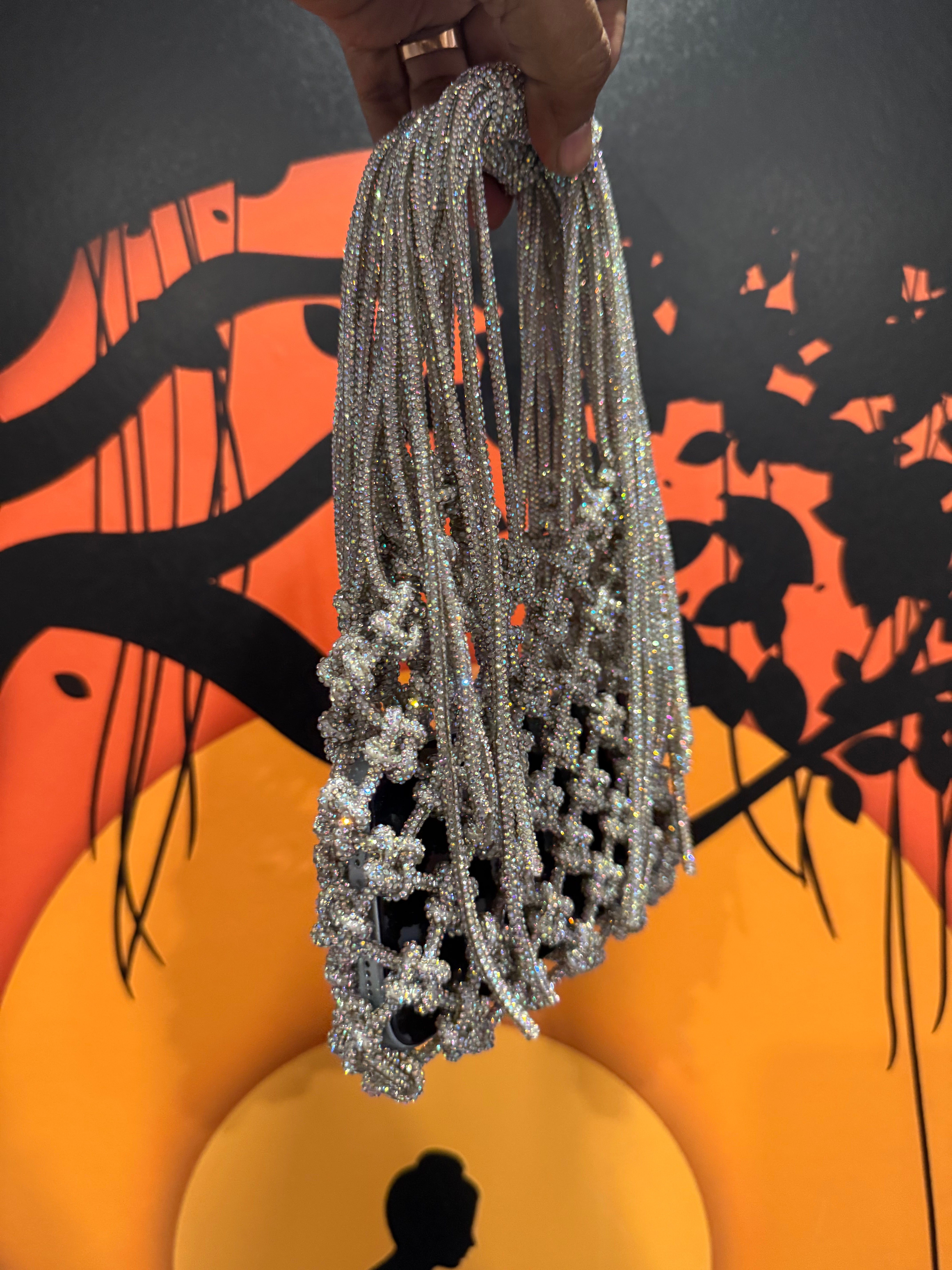 Glamorous Rhinestone Horizontal Mobile Bag