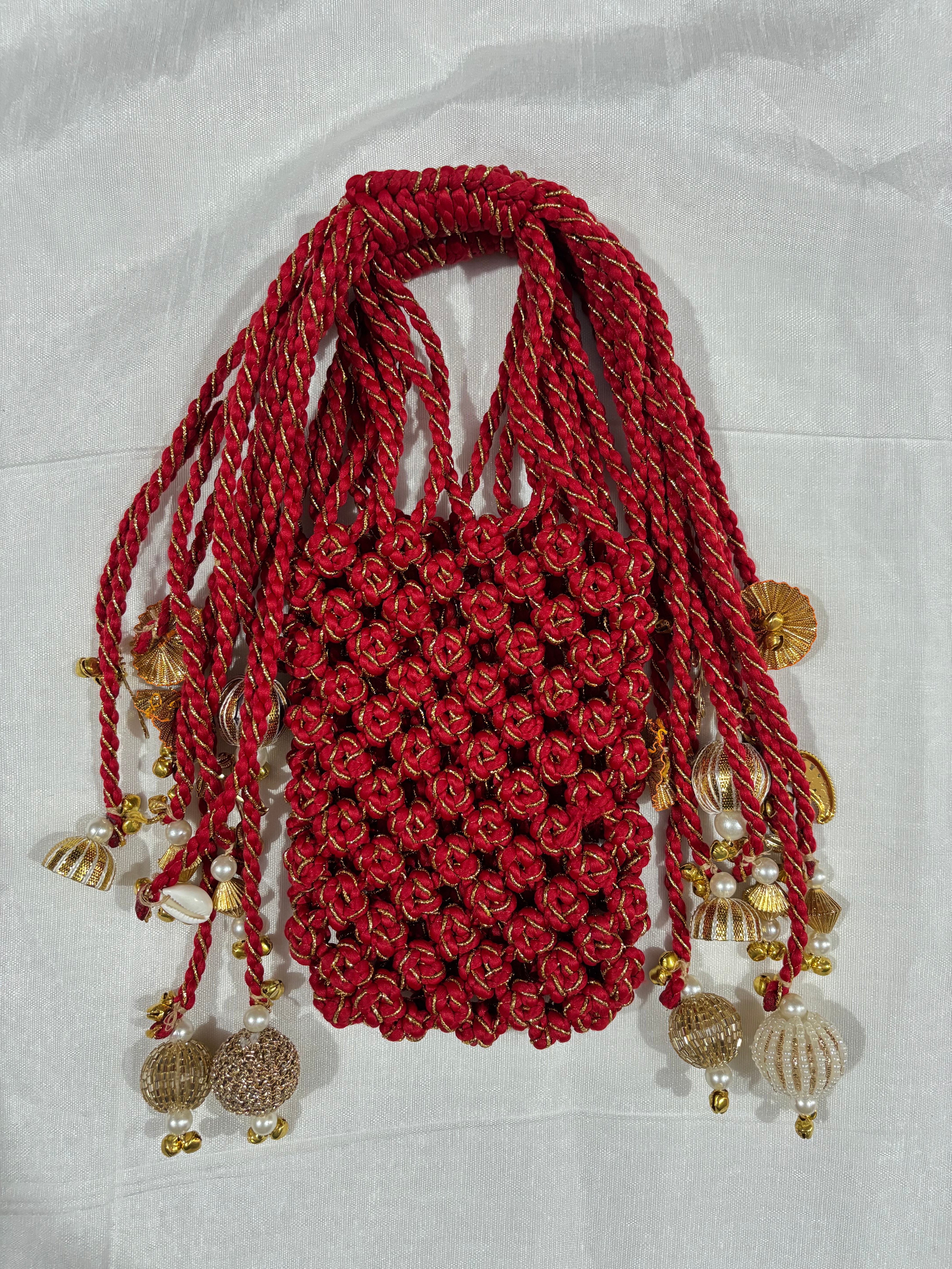 Deep Crimson Red with Metallic Gold Interweave