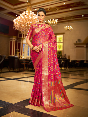Hypnotic Dark Pink Organza Silk Saree With Demesne Blouse Piece
