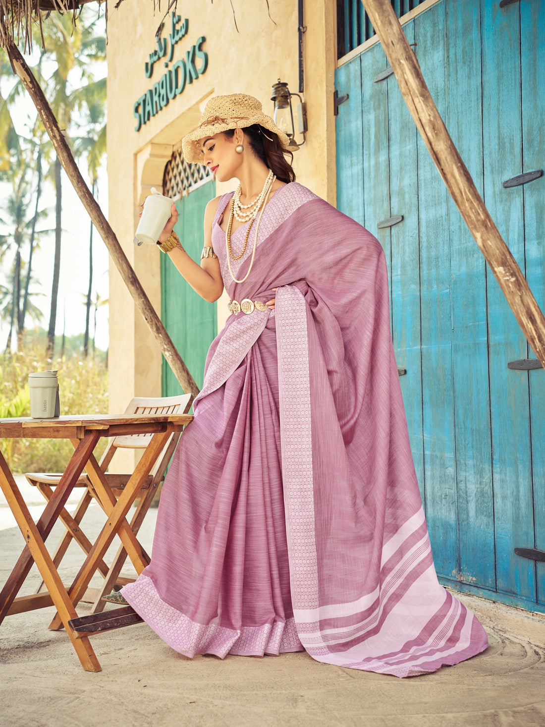 Rhapsody Lavender Lucknowi Silk Saree With Petrichor Blouse Piece