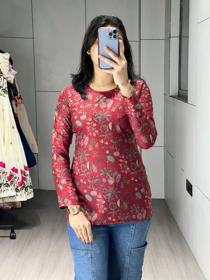 Maroon Floral Sleeved Kurtis