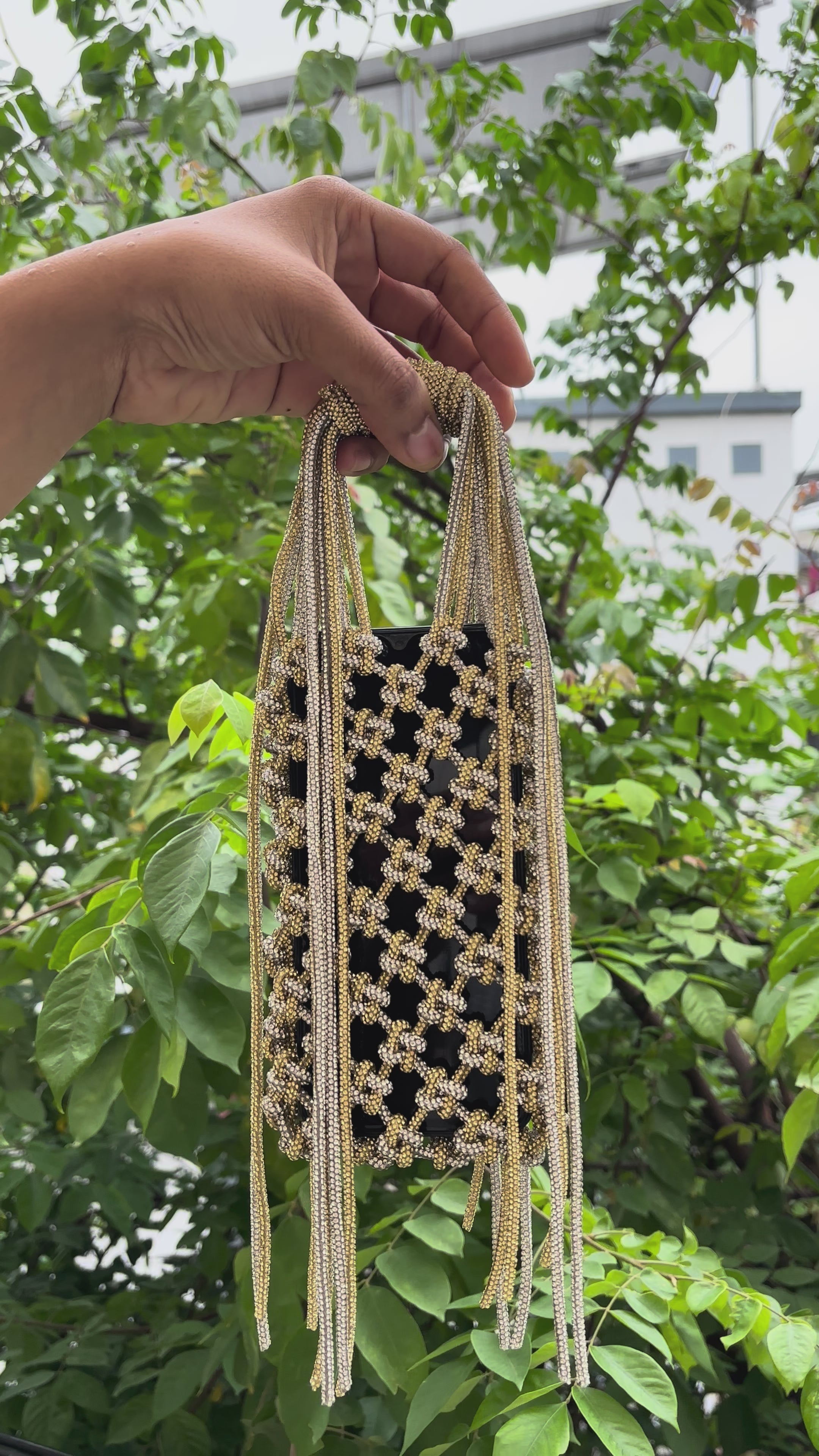 Silver & Gold Mix Vertical Rhinestone Mobile Bag